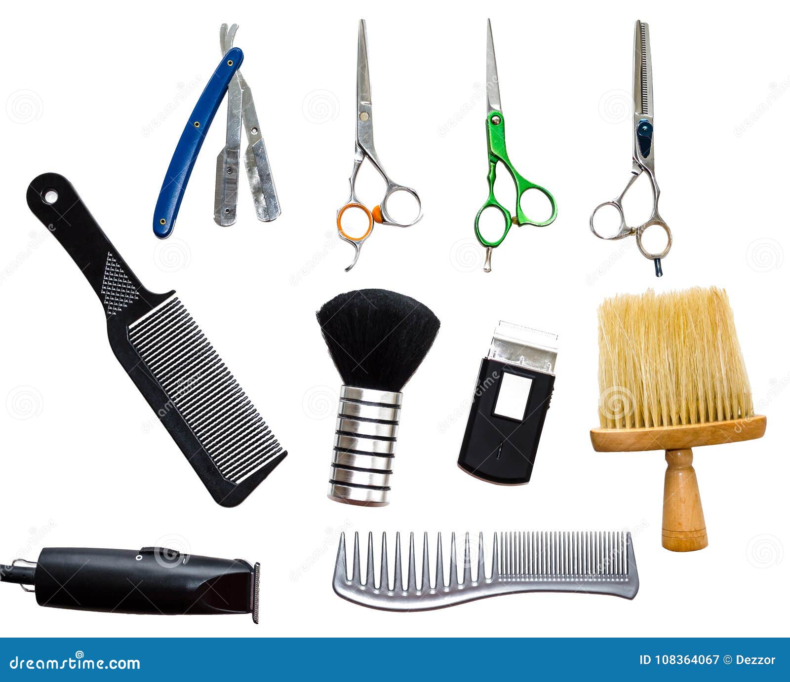 Combs, Clipper and Other Hairdresser Tools Isolated on White Background