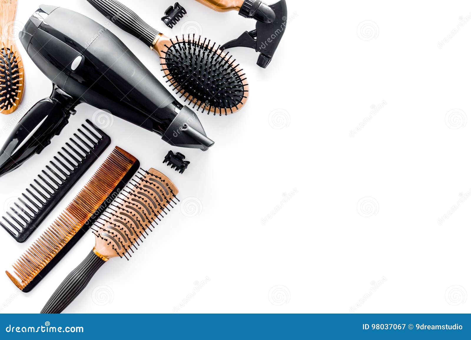 Combs And Hairdresser Tools In Beauty Salon On White Background