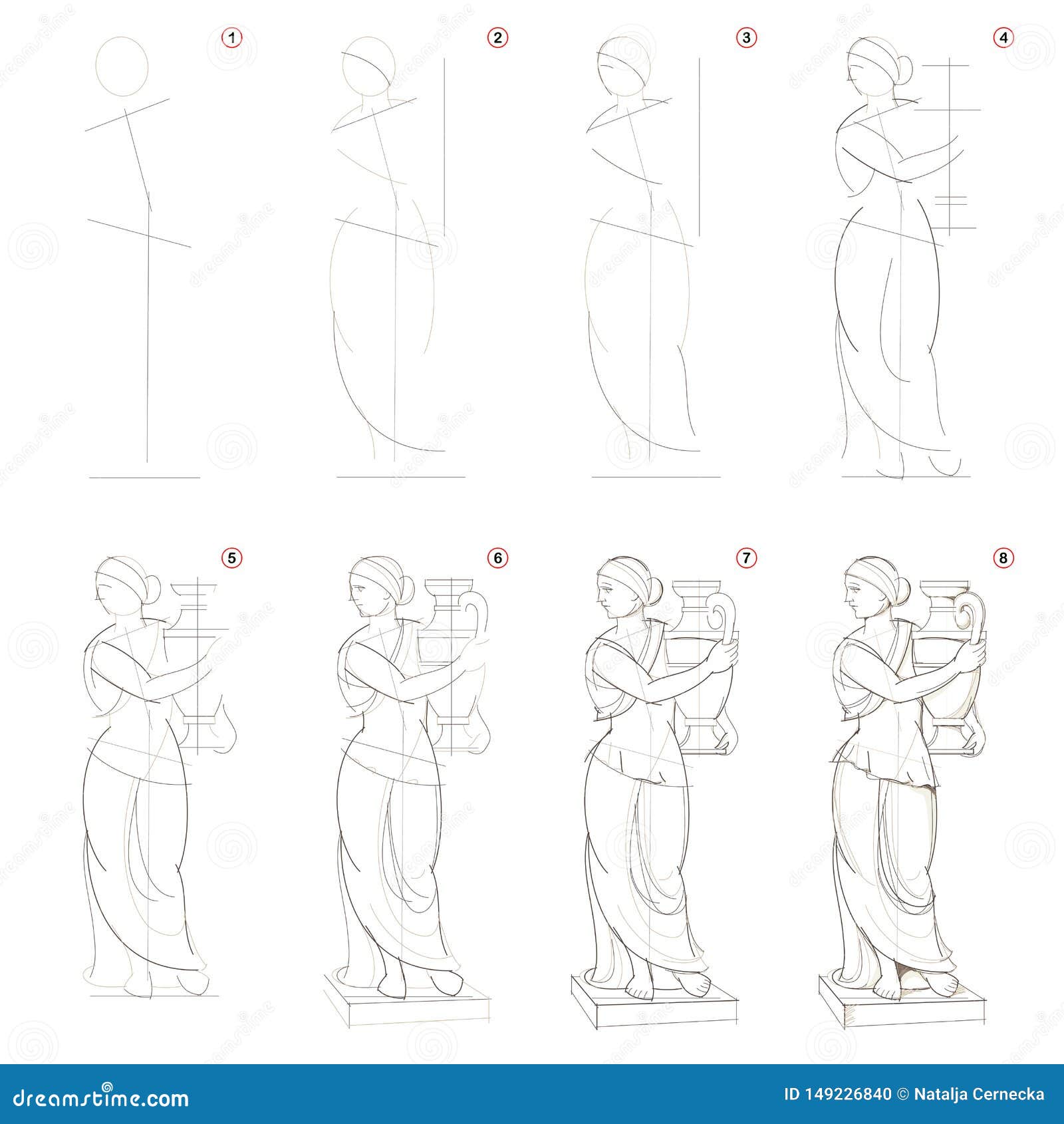 Come Creare Disegno A Matita Graduale La Pagina Mostra Come Imparare La Statua Greca Immaginaria Delle Donne Di Tiraggio Graduale Illustrazione Vettoriale Illustrazione Di Mostra Donne
