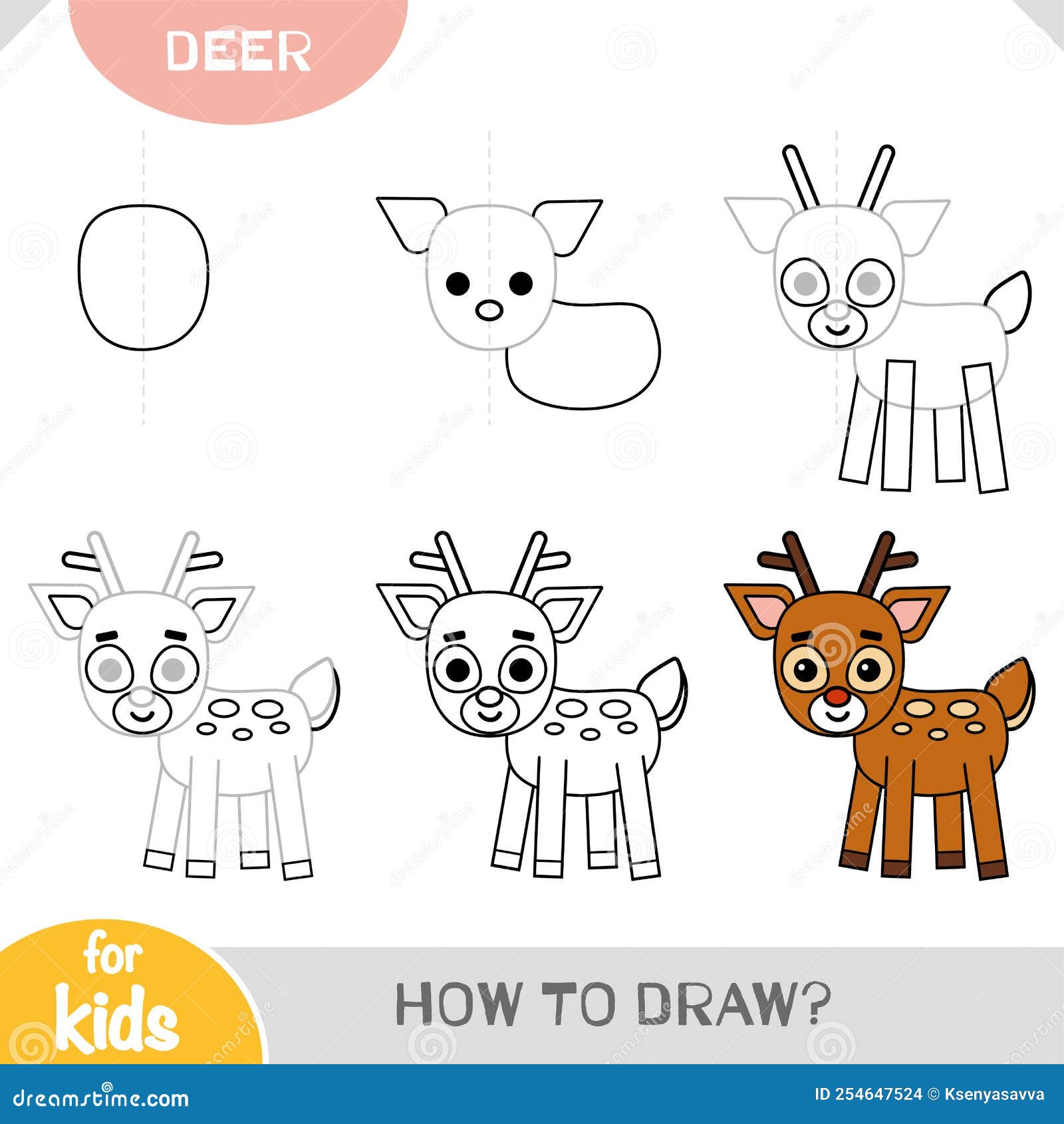 Come Disegnare Il Cervo Per I Bambini. Esercitazione Di Disegno Passo a  Passo Illustrazione Vettoriale - Illustrazione di animale, svago: 254647524