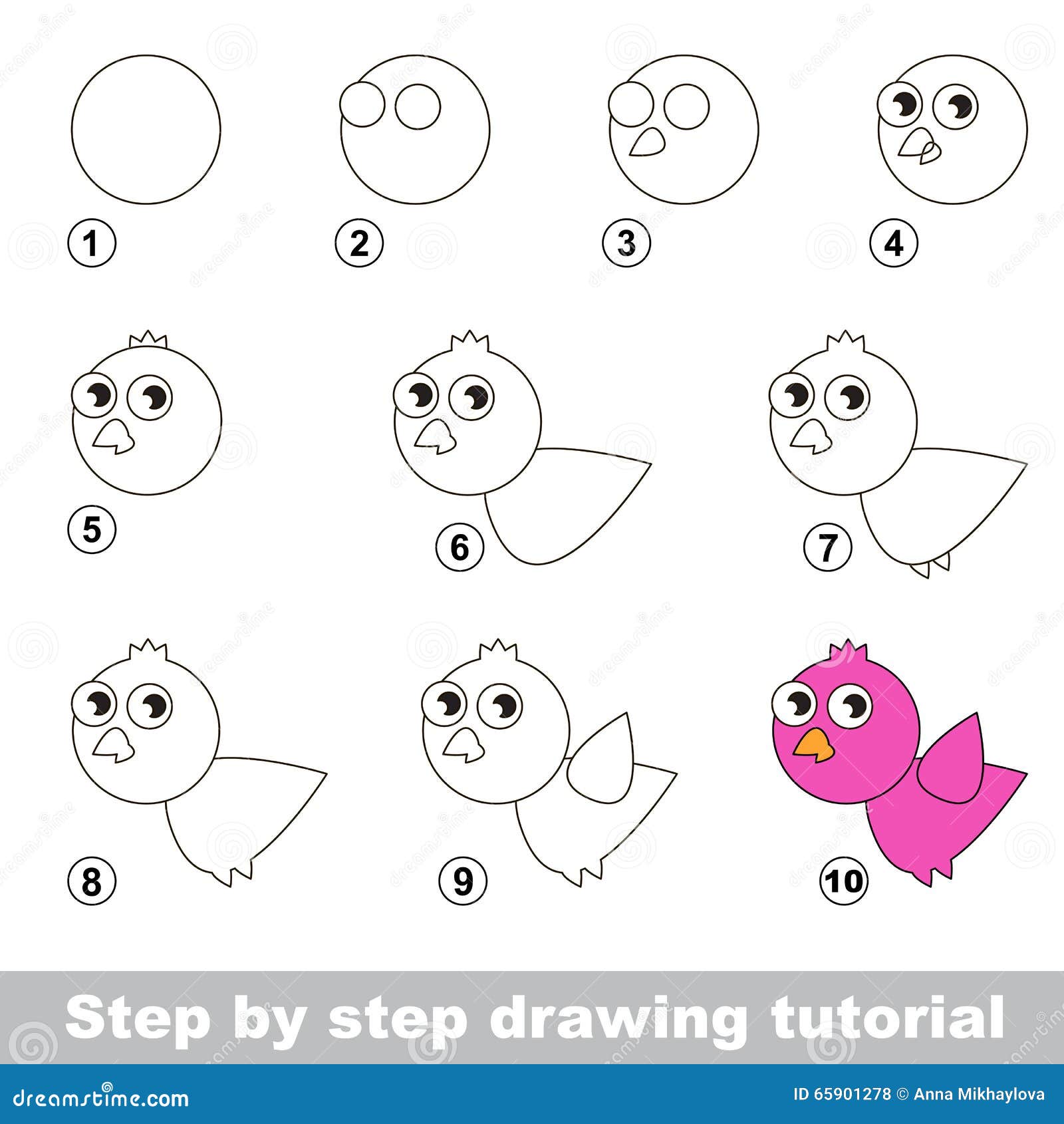 Come Disegnare Un Uccello Rosa Illustrazione Vettoriale