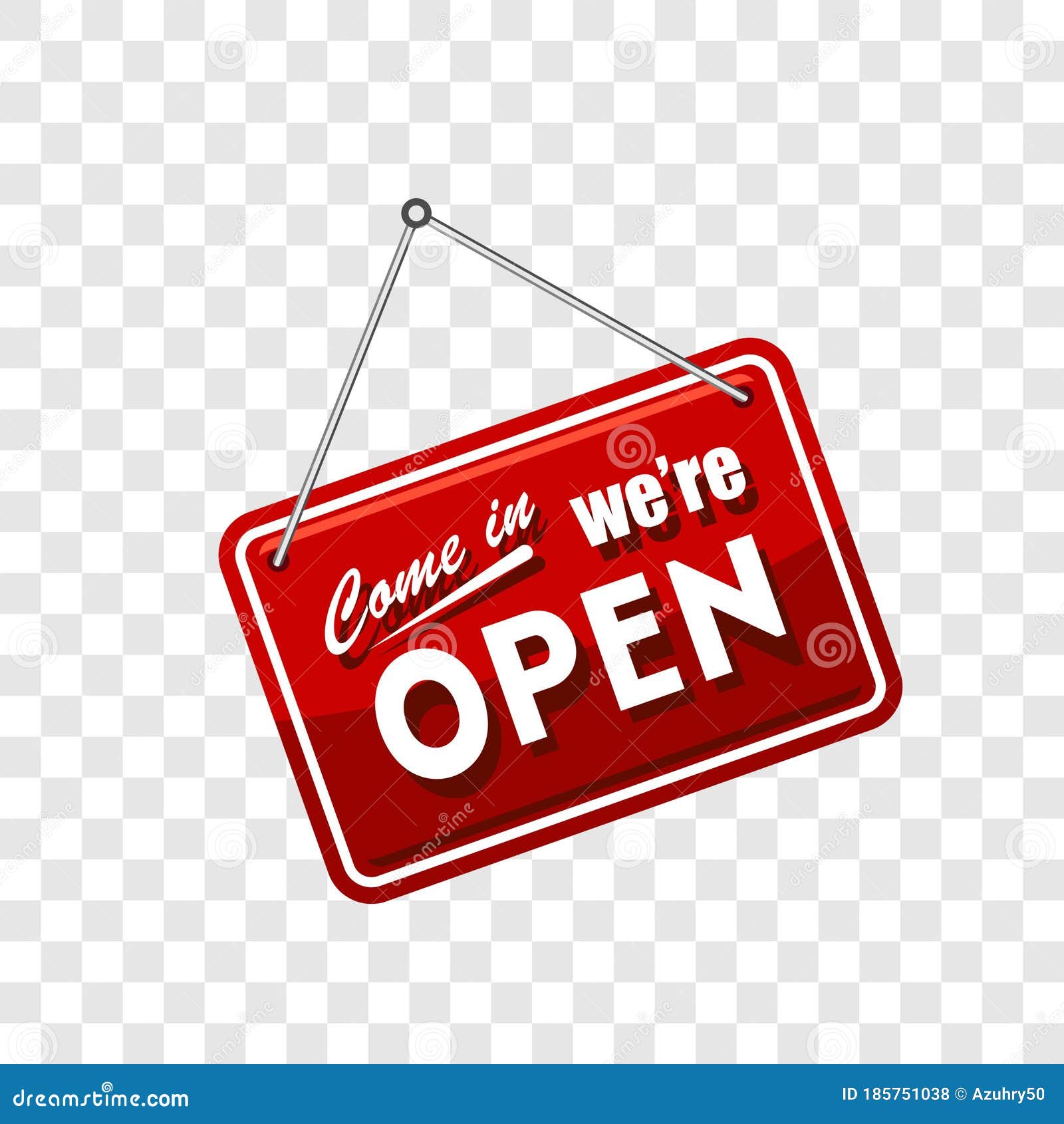 come in we`re open sign in red color  on transparent background, realistic  template 