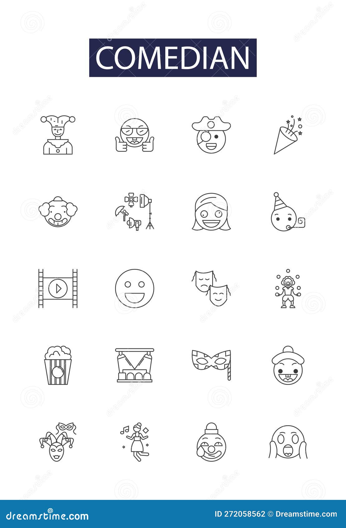 comedian line  icons and signs. stand-up, improviser, jokester, entertainer, satirist, witty, clown, actor outline