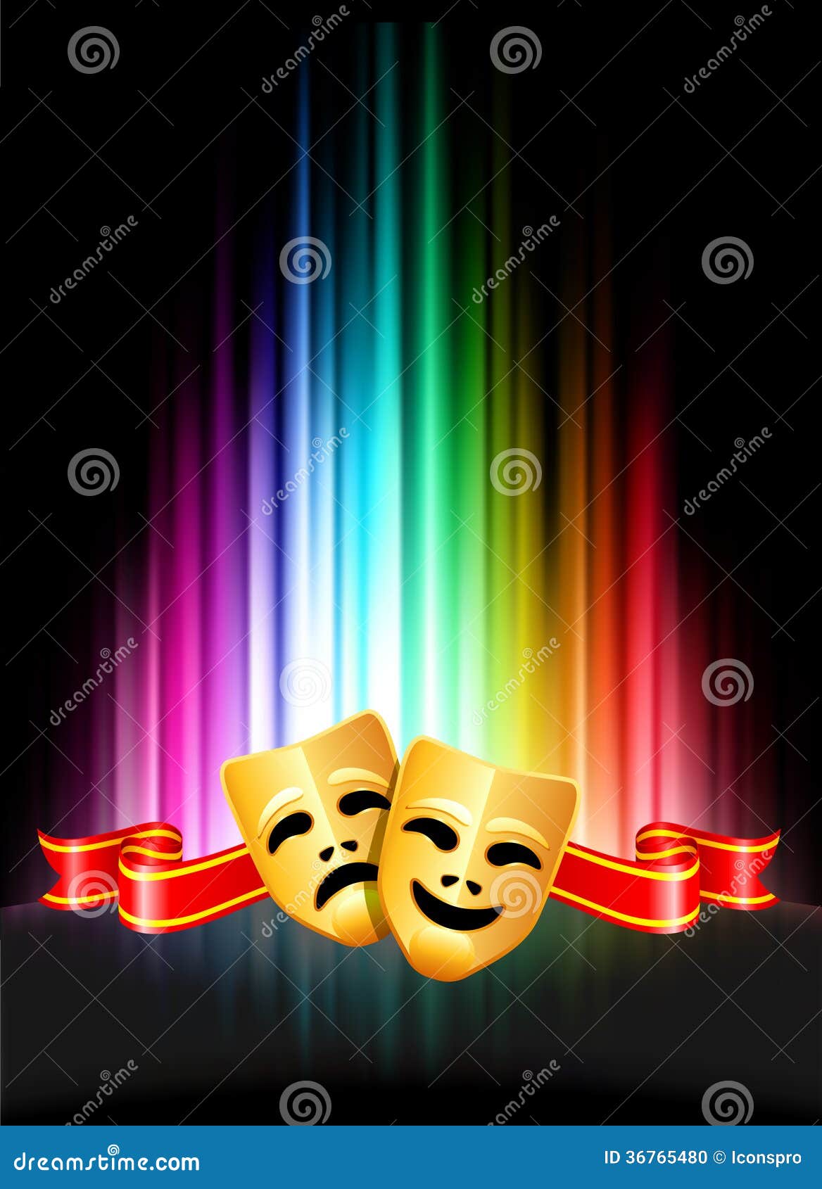 Comedy and Tragedy Masks on Abstract Spectrum Background Stock