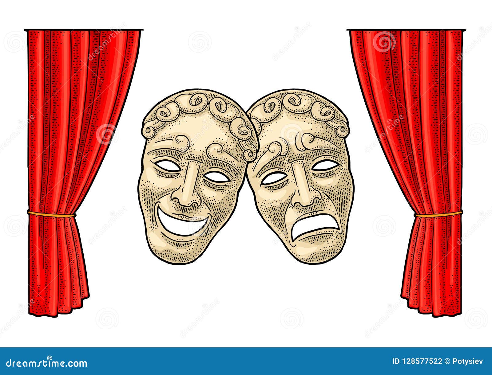 Puppet show booth with theater masks red curtain Vector Image