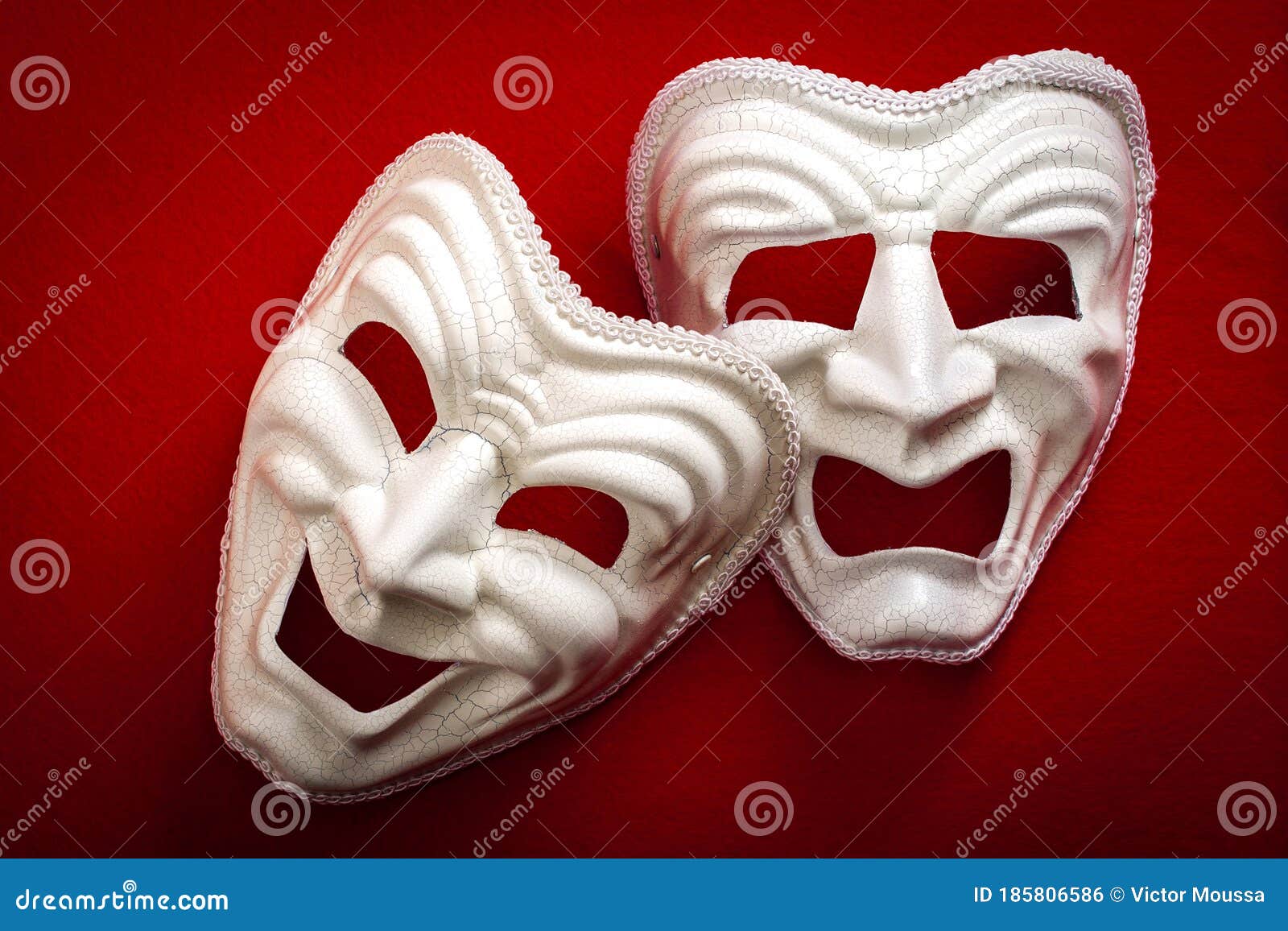 comedy and tragedy theatrical mask  on a red background