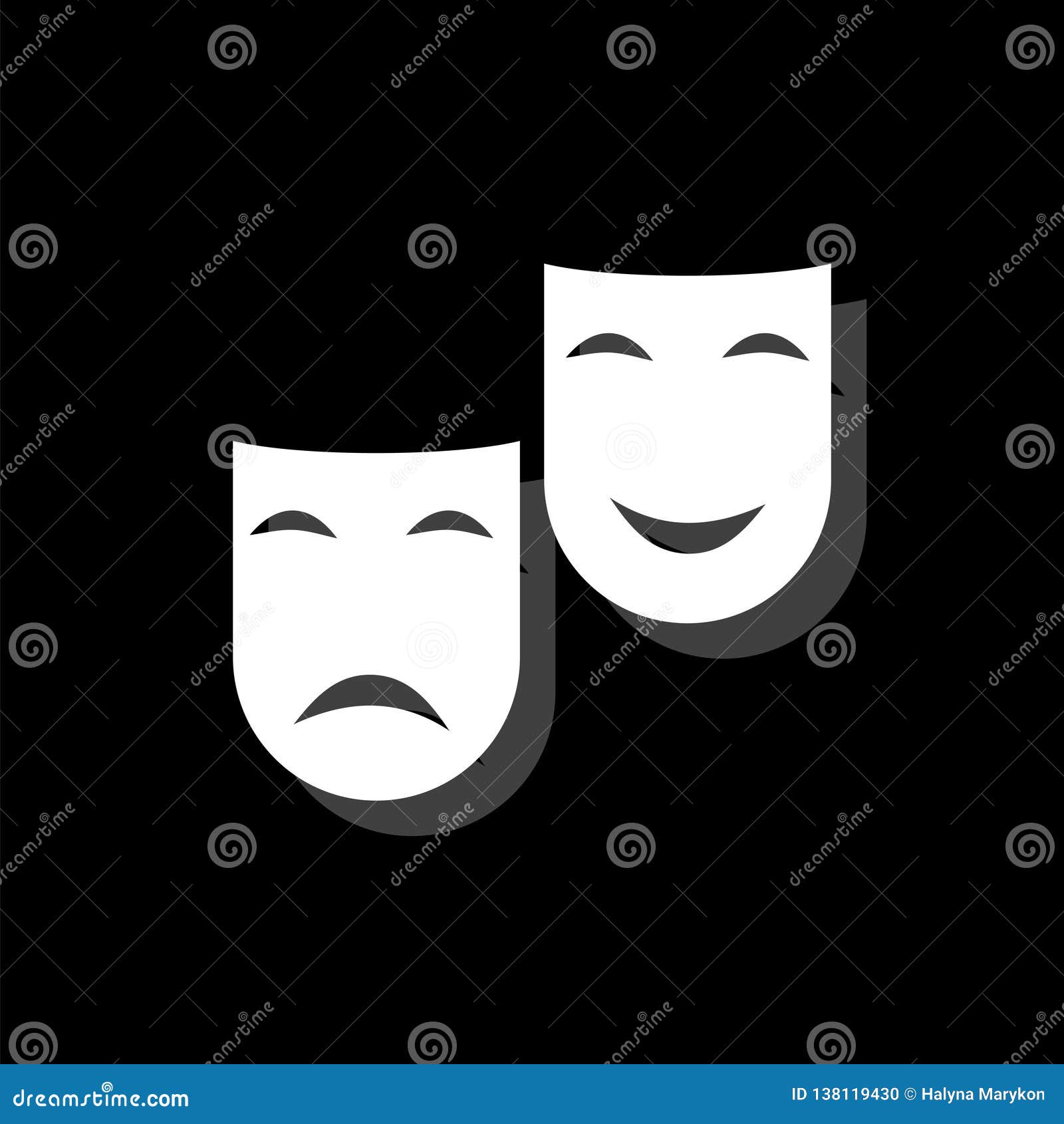 Comedy and Tragedy Theatrical Masks Icon Flat Stock Illustration