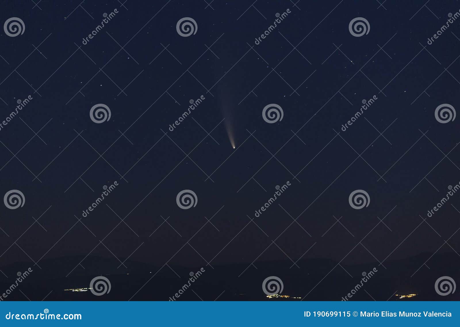 comet c2020 f3 neowise at night flies with its huge wake over various towns during its approach to our planet.