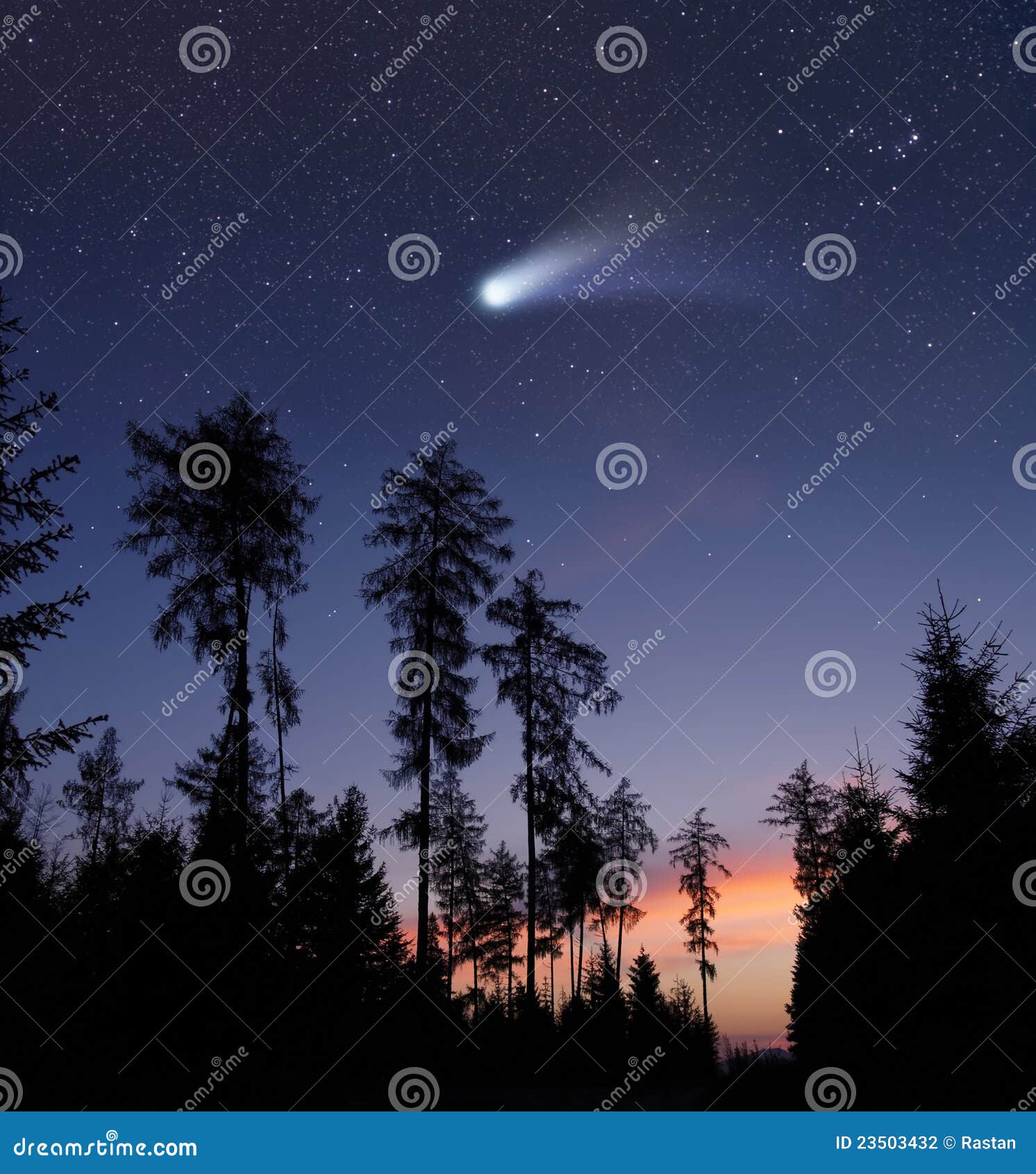a comet in the evening sky