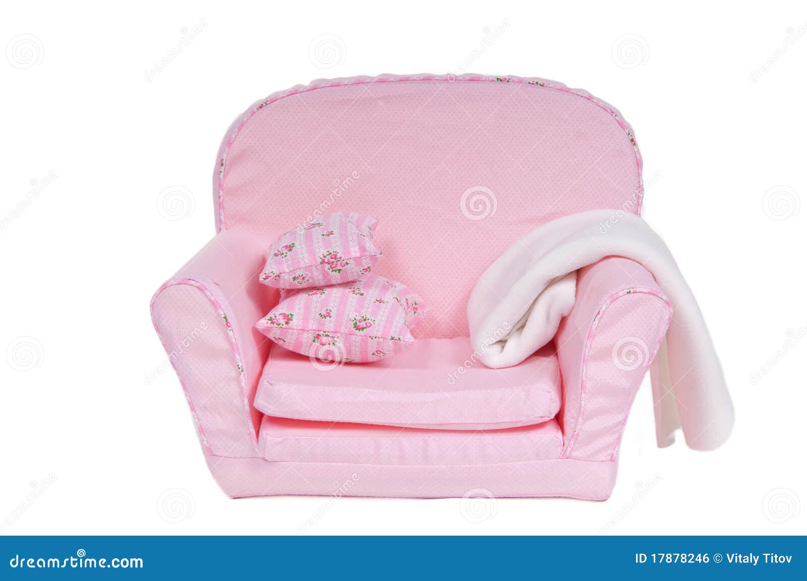 Comfi Pink Armchair with Pillows, Blanket on it Stock Photo Image of