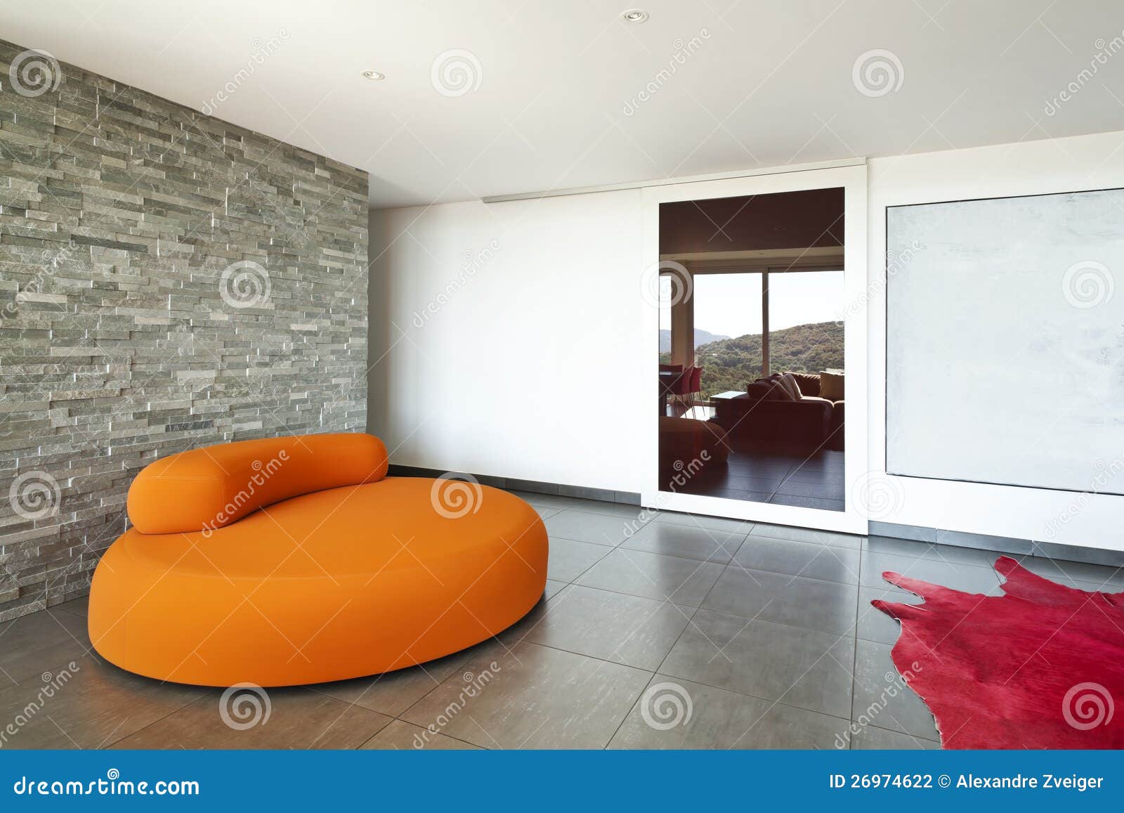 Comfortable Armchair Orange Stock Photo Image of room, perspective
