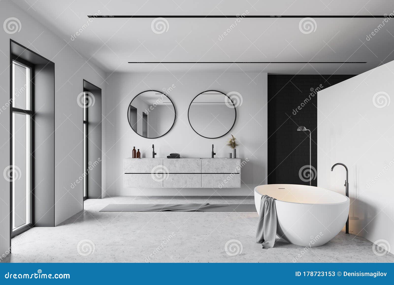 Tub and Sink in White and Black Bathroom Stock Illustration ...