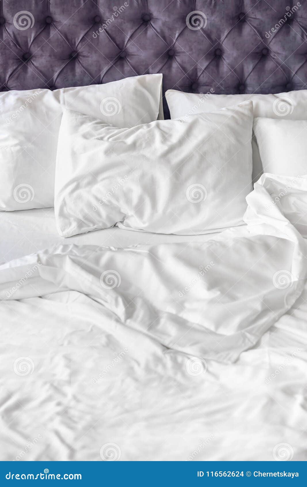 Comfortable Bed with White Linen Stock Photo Image of linen, room