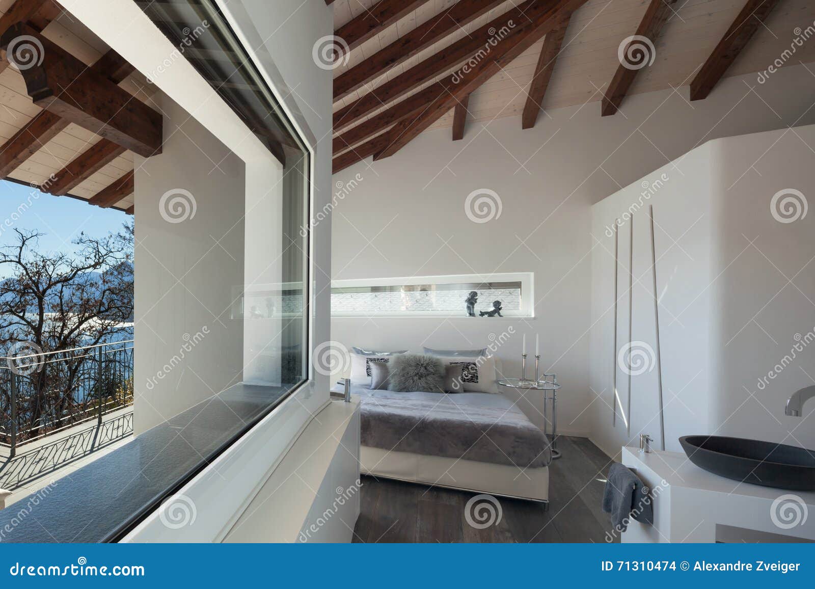 Comfortable Bedroom of a Loft Stock Photo Image of indoor, beam 71310474