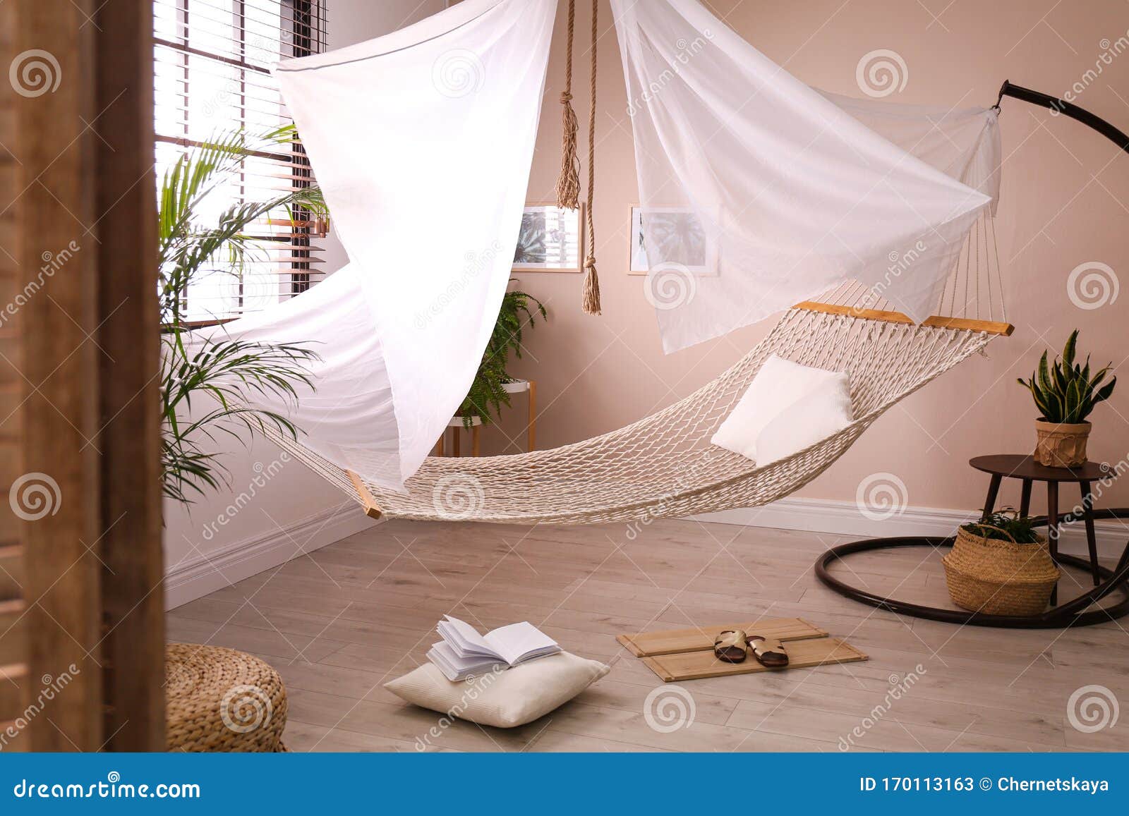 Comfortable Hammock in Room. Interior Design Stock Image - Image