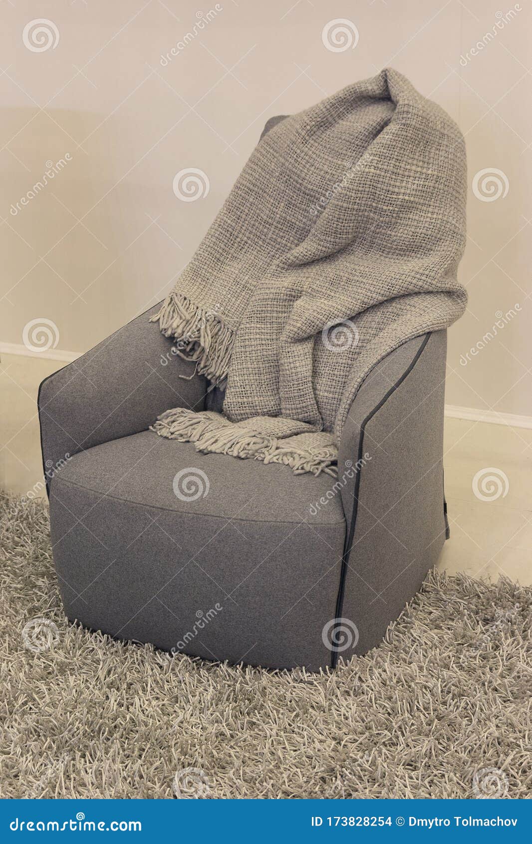Comfortable Modern Chair and a Cozy Blanket Stock Photo Image of