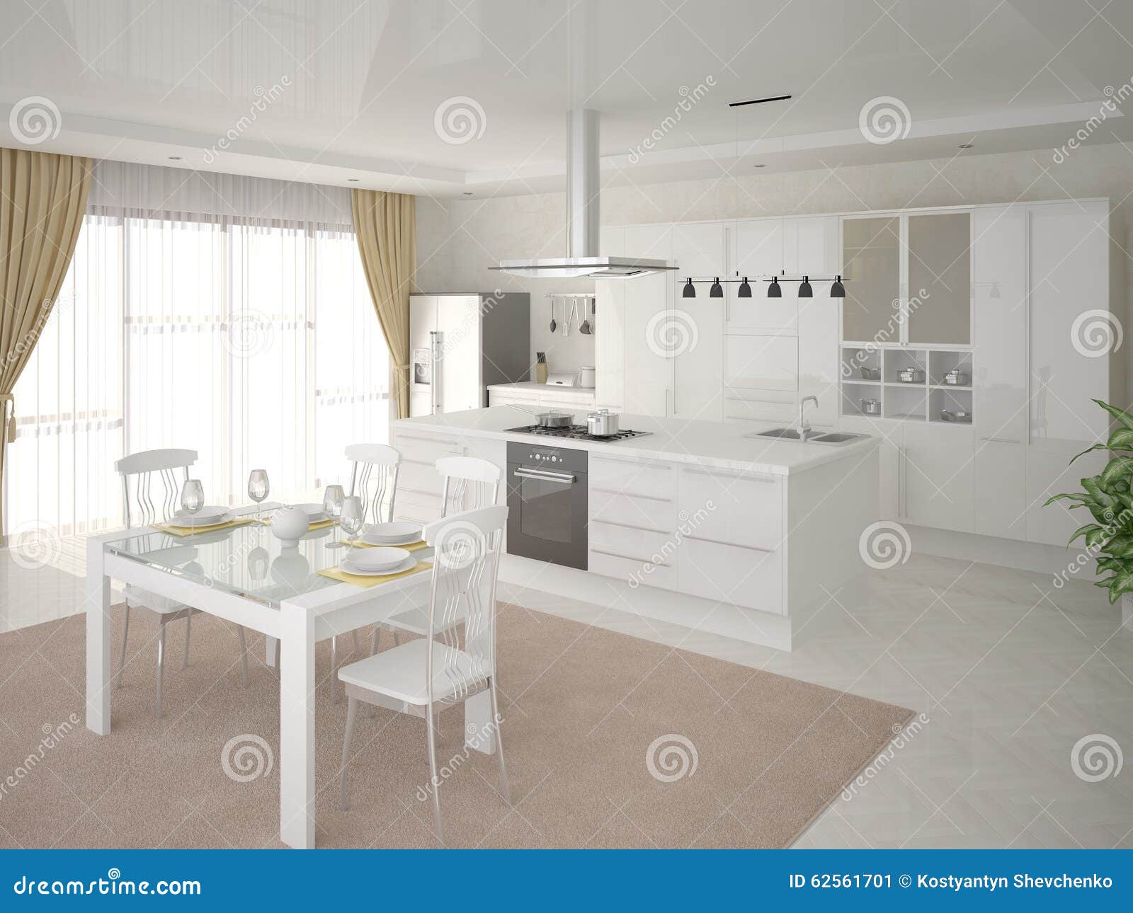 Comfortable modern kitchen stock illustration. Illustration of bright