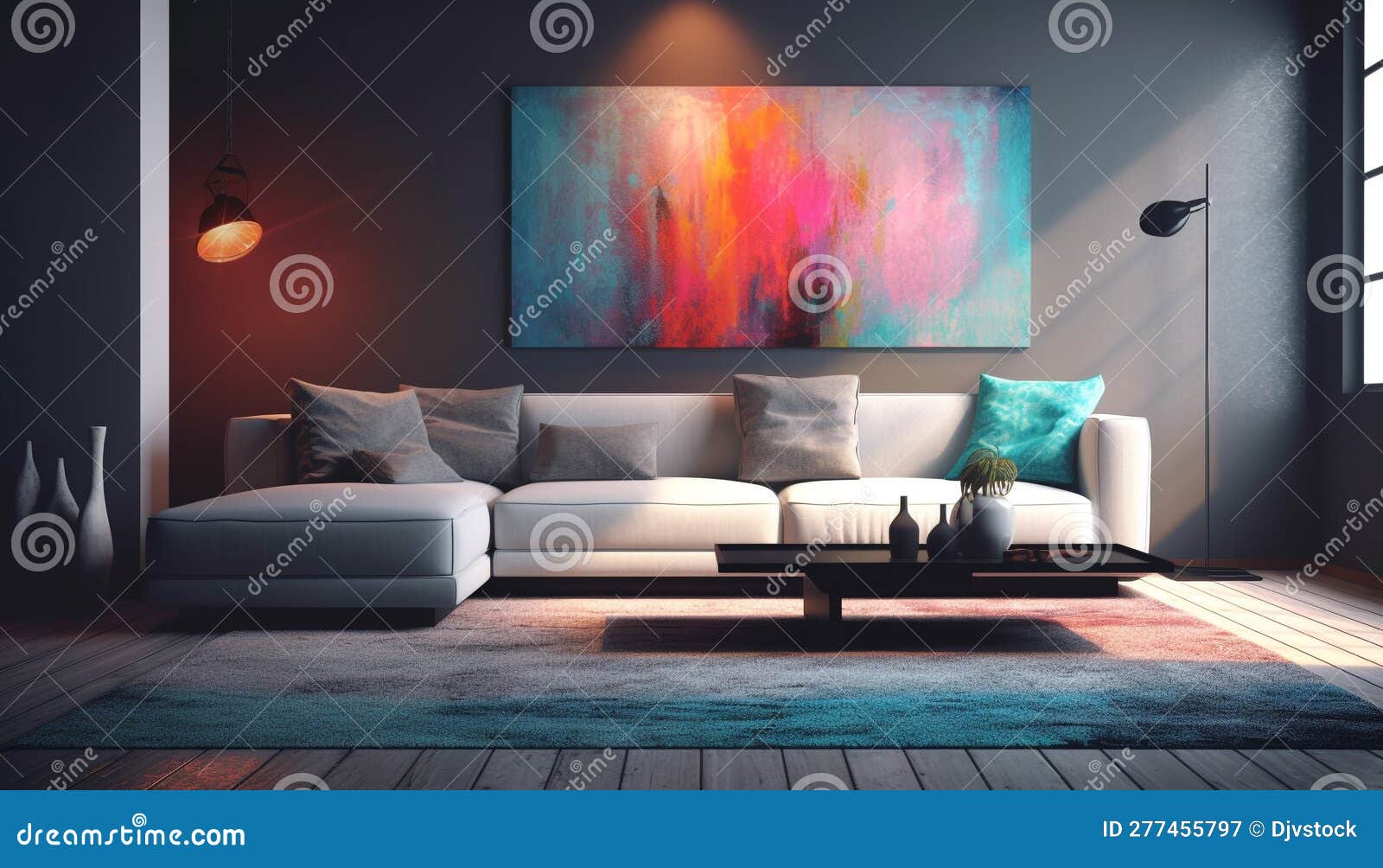 Comfortable Modern Living Room with Bright Blue Decor Generated by AI
