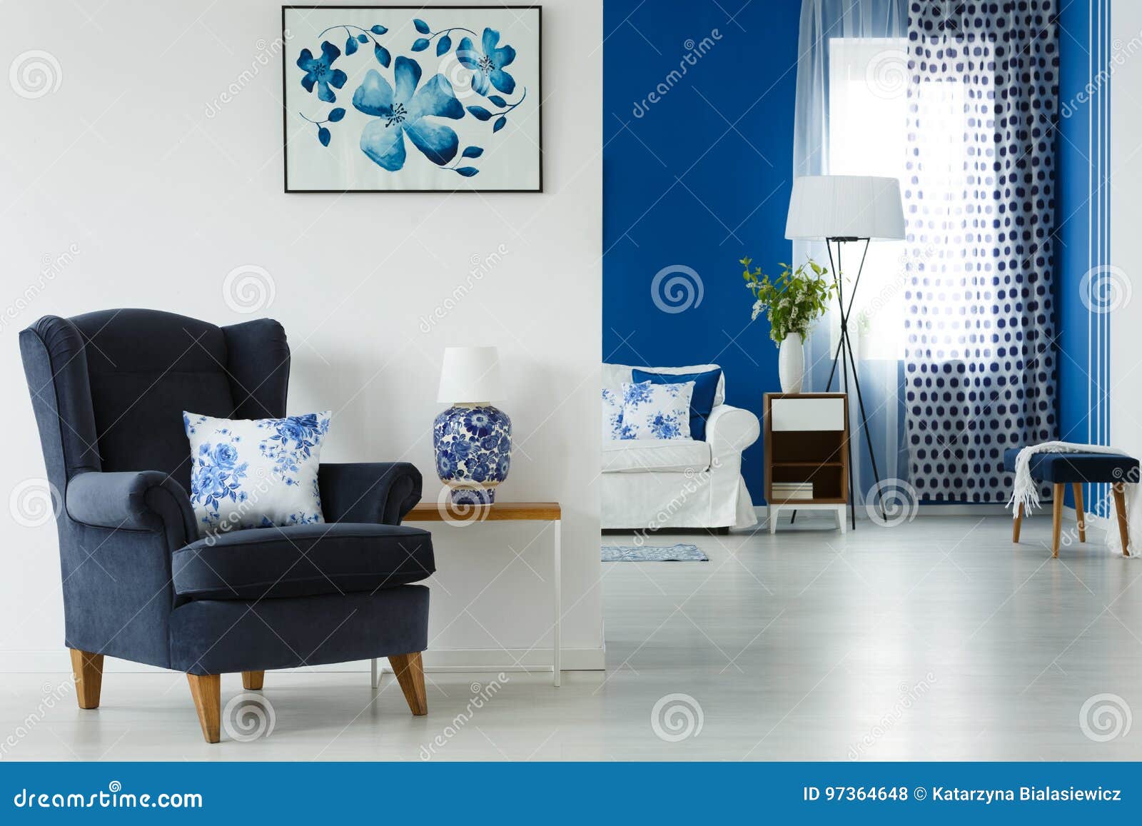 Comfortable navy armchair stock photo. Image of accessories 97364648