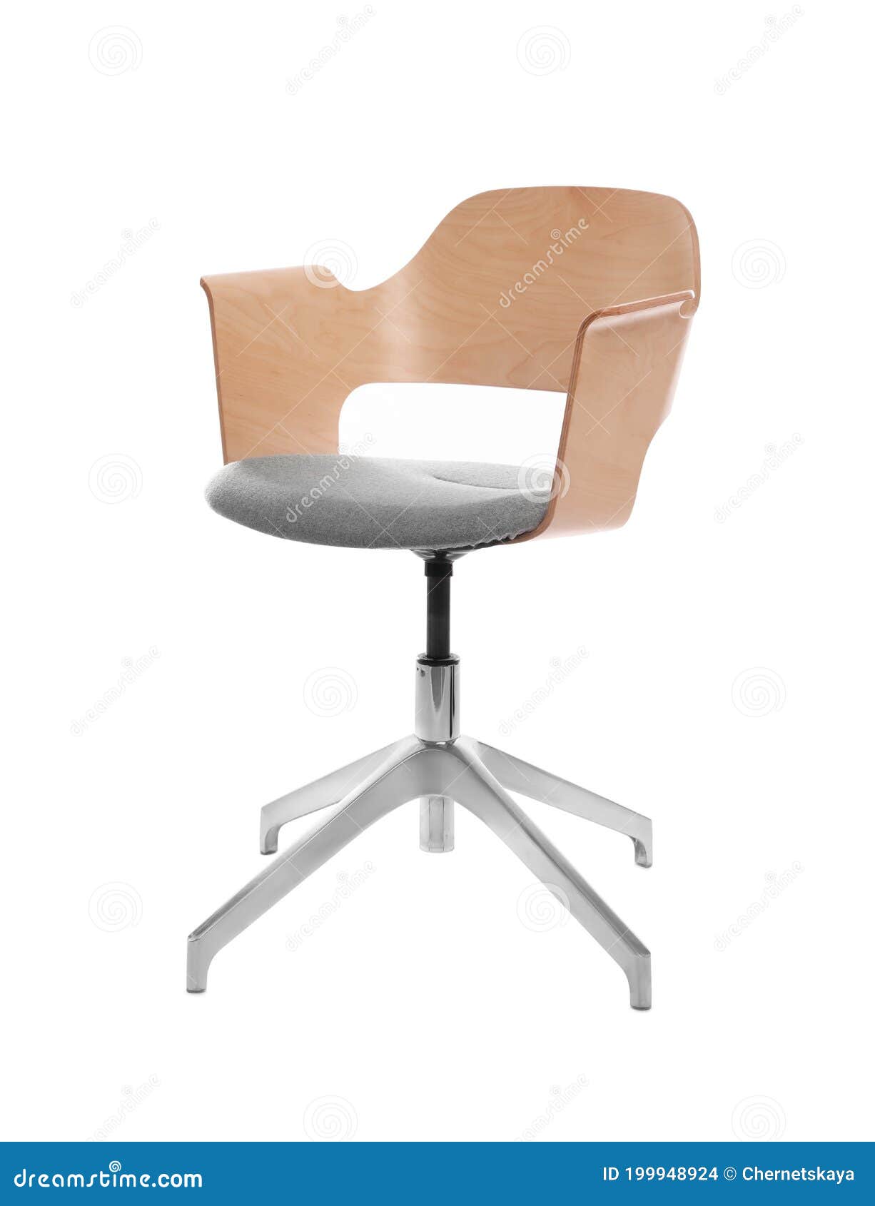 Comfortable Office Chair with Wooden Back Isolated on White Stock Photo