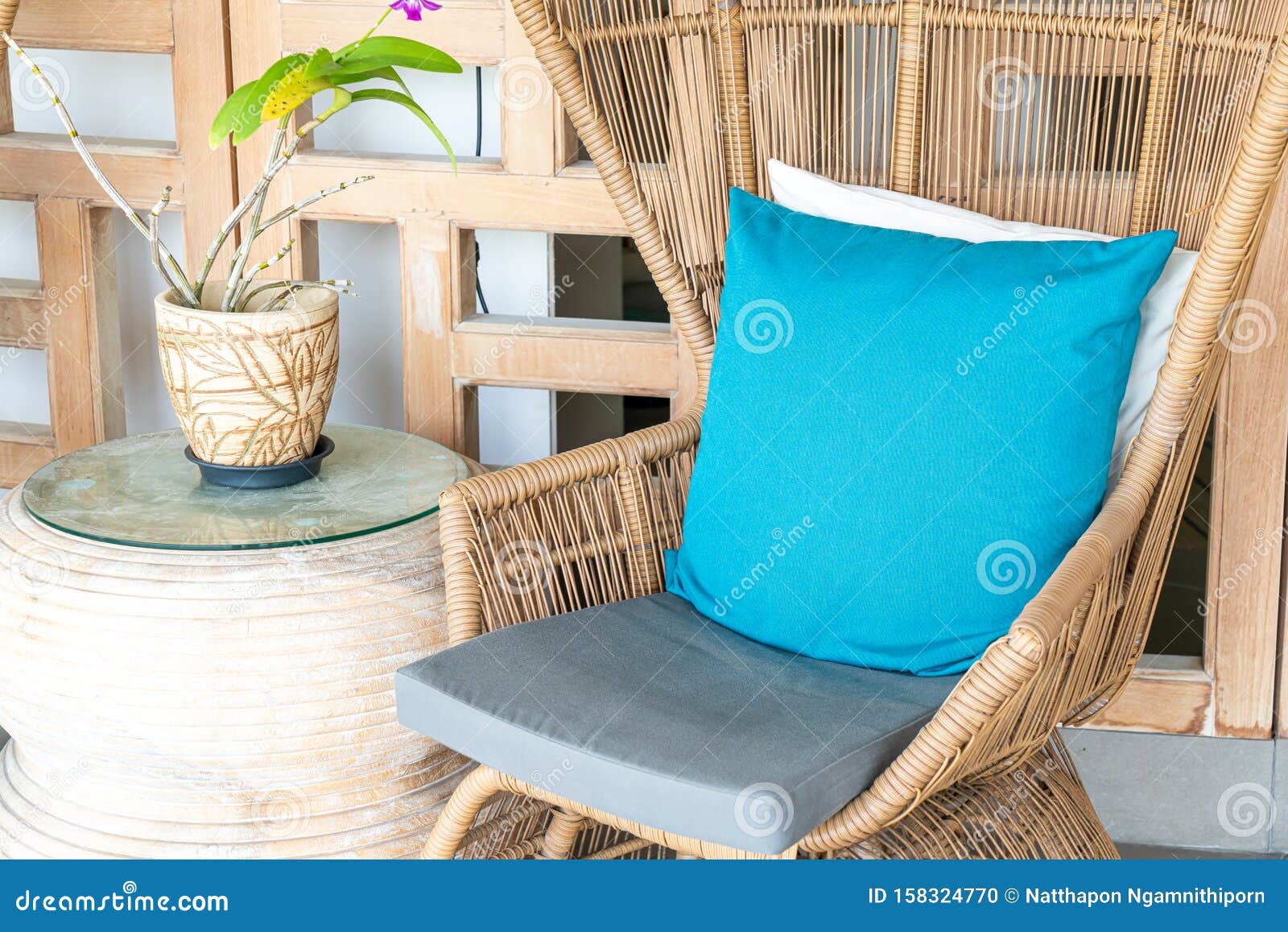 Comfortable Pillow on Patio Chair Stock Photo Image of sofa, summer