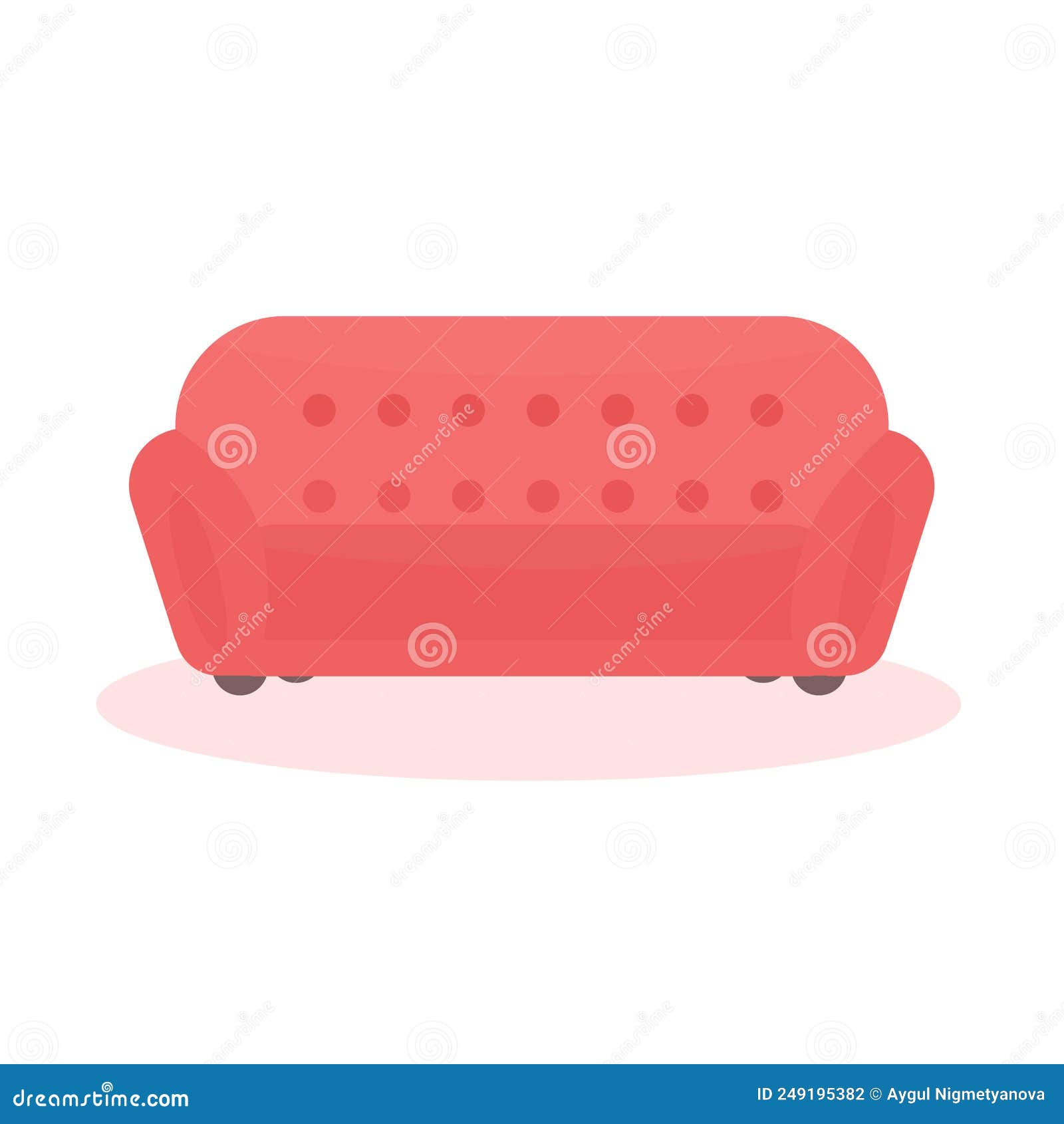 Comfortable Sofa Isolated on White Background. Red Interior Sofa. Flat