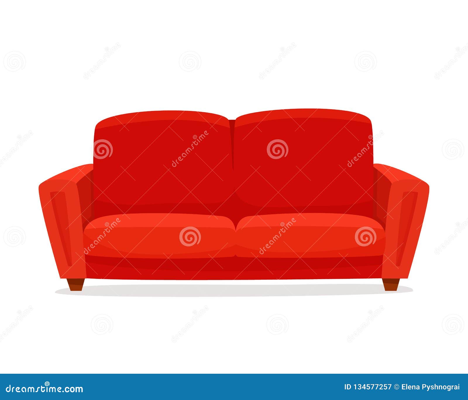 comfortable sofa on white background.  red couch lounge in interior.