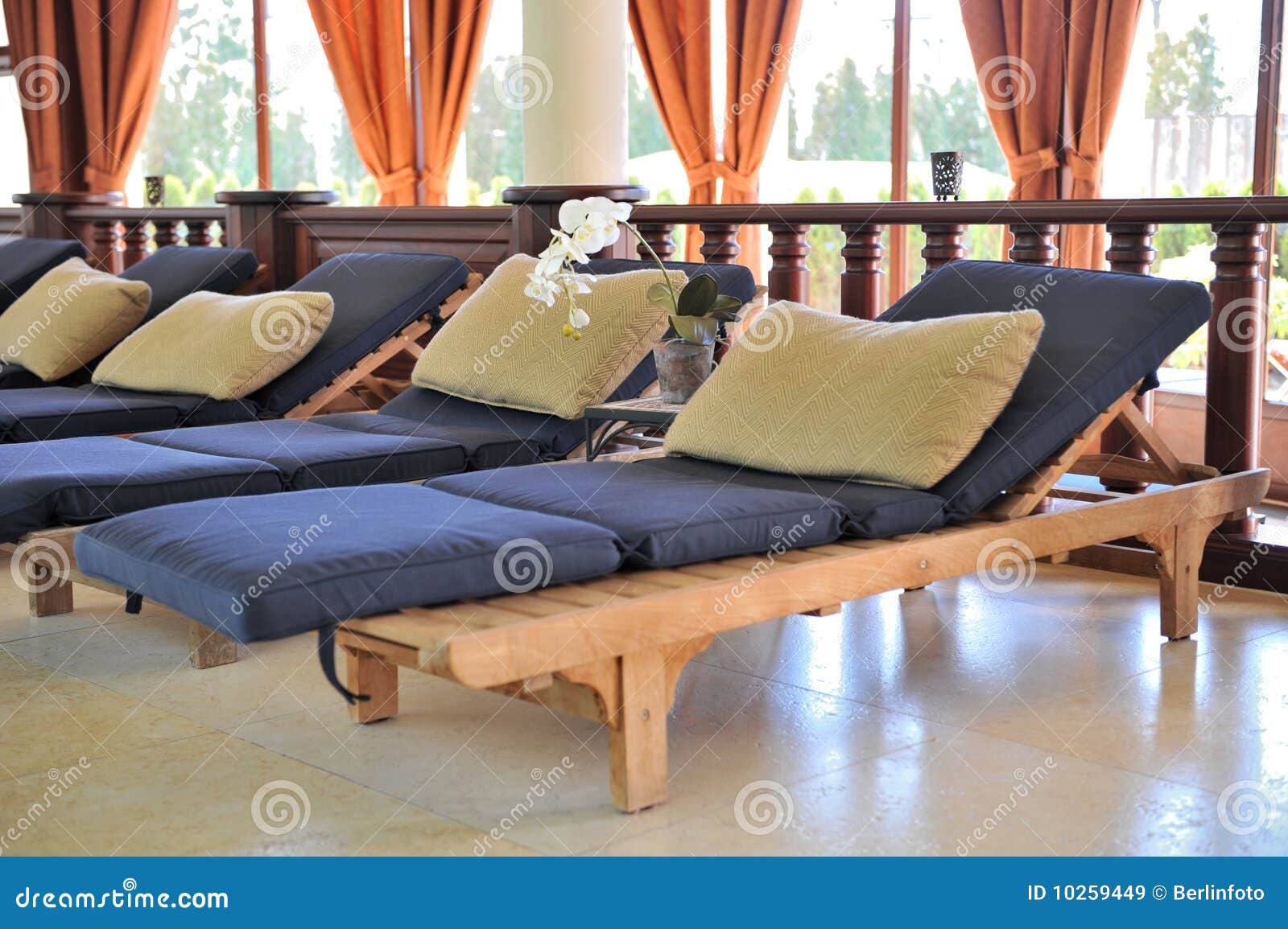 Comfortable spa loungers stock image. Image of relining 10259449