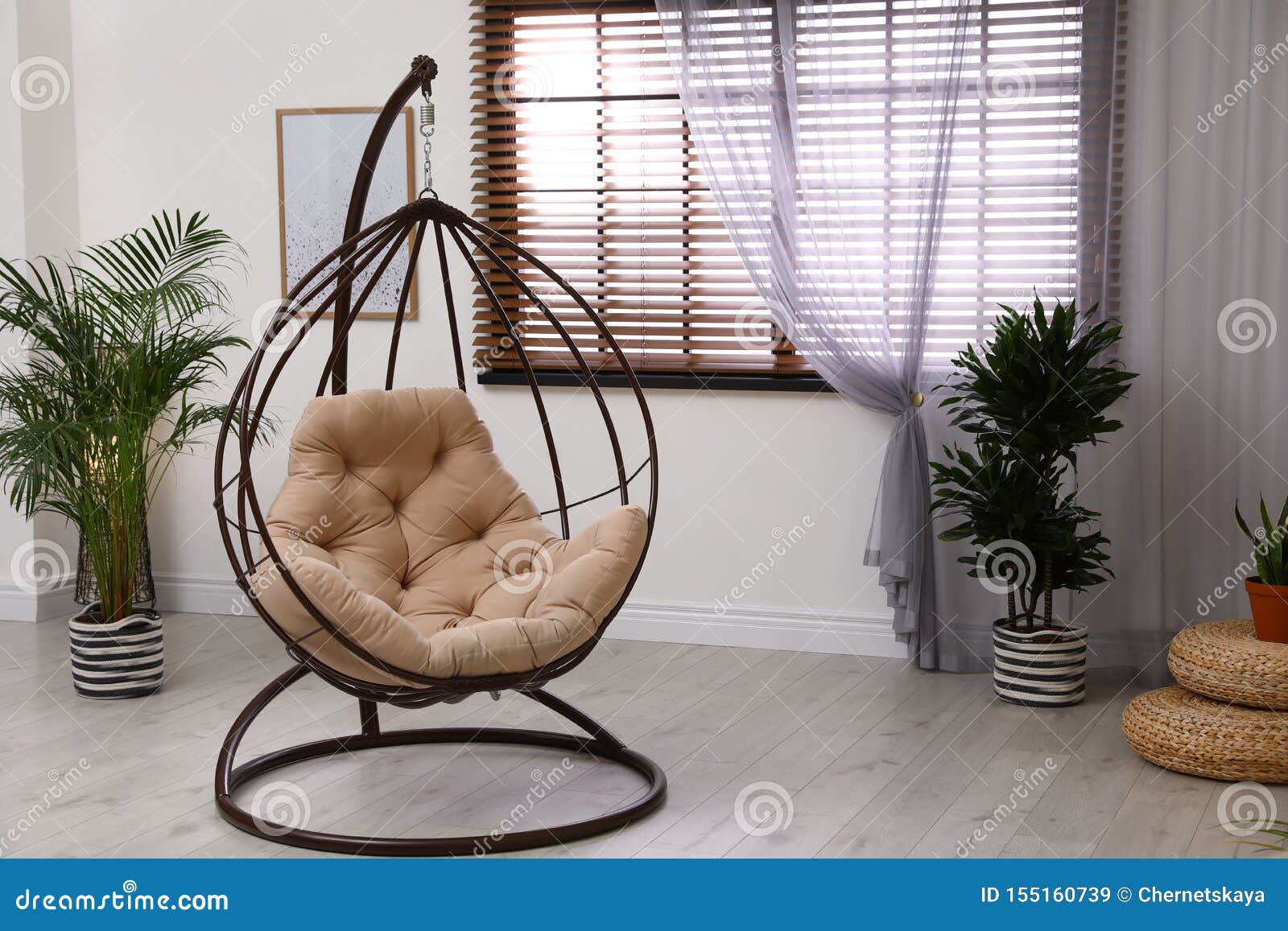 Comfortable Swing Chair with Pillow in Room Stock Image Image of