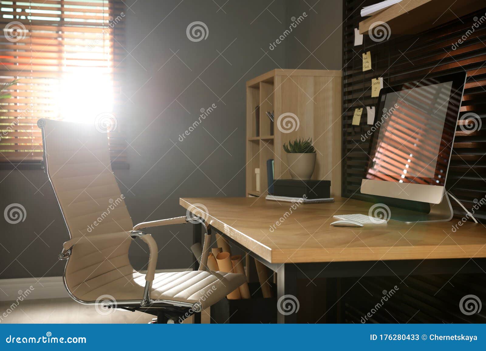 Comfortable Workplace with Office Chair and Computer on Table Stock ...