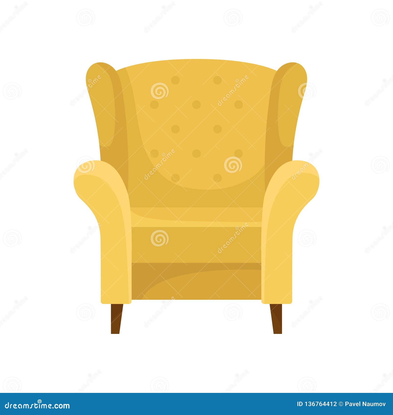 Comfortable Yellow Armchair With Wooden Legs. Cozy ...