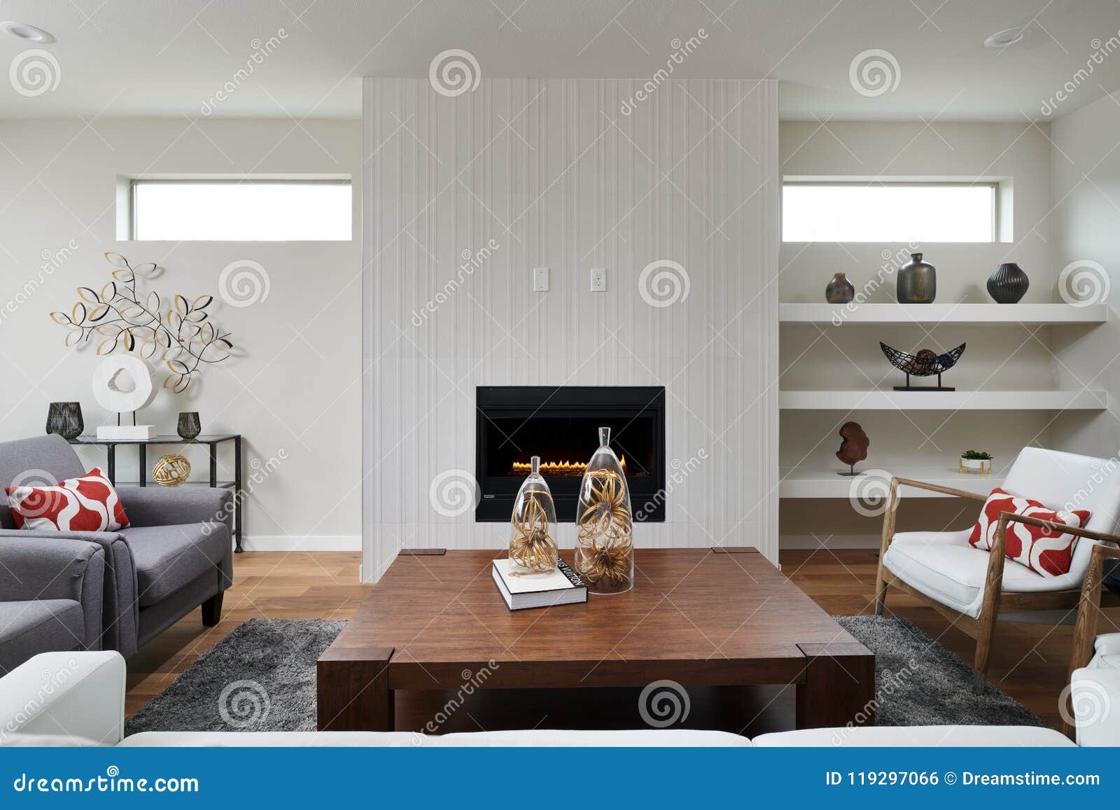 Comfy Living Room With Fireplace Stock Photo Image Of Architecture Kitchen 119297066