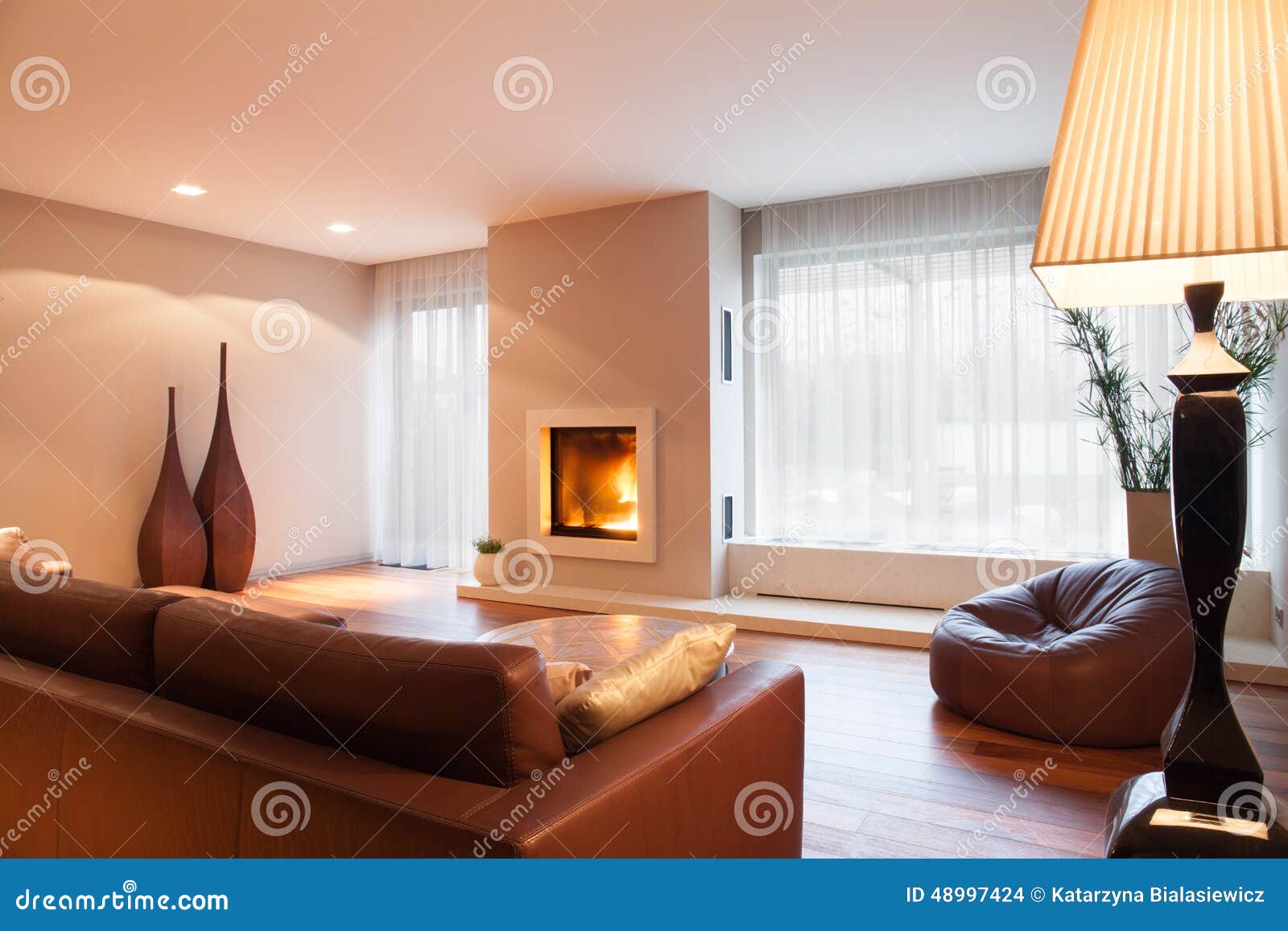 Comfy Living Room with Fireplace Stock Photo Image of home