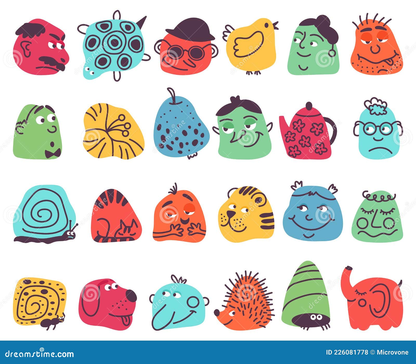 Comic Abstract Faces. Funny Icons, Avatars Character Collage. Bright Cute Creative Logo, Cartoon Different Dynamic Stock Vector - Illustration of lion, character: 226081778 Comic Abstract Faces. Funny Icons, Avatars Character Collage. Bright Cute Creative Logo, Cartoon Different Dynamic Stock Vector - Illustration of lion, character: 226081778