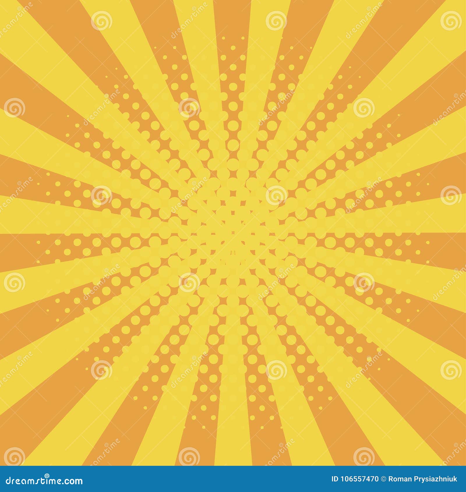 comic background with halftone effect and sunburst. comic book s with dots and sunray. yellow starburst abstract backdrop.