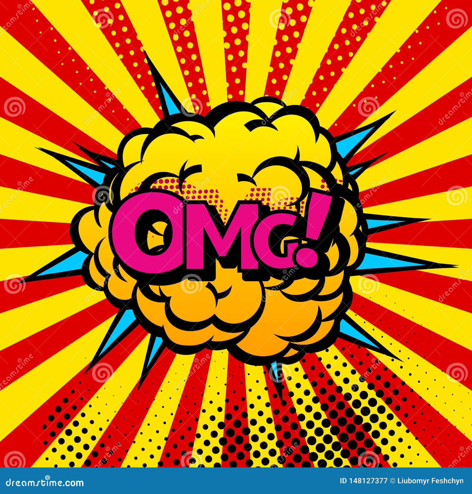 Comic Book Bubbles and Sound Blasts Icons with Sun Beams. Vector Cartoon  Pop Art Bubbles of OMG Sound Boom Cloud Blast Stock Vector - Illustration  of design, halftone: 148127377