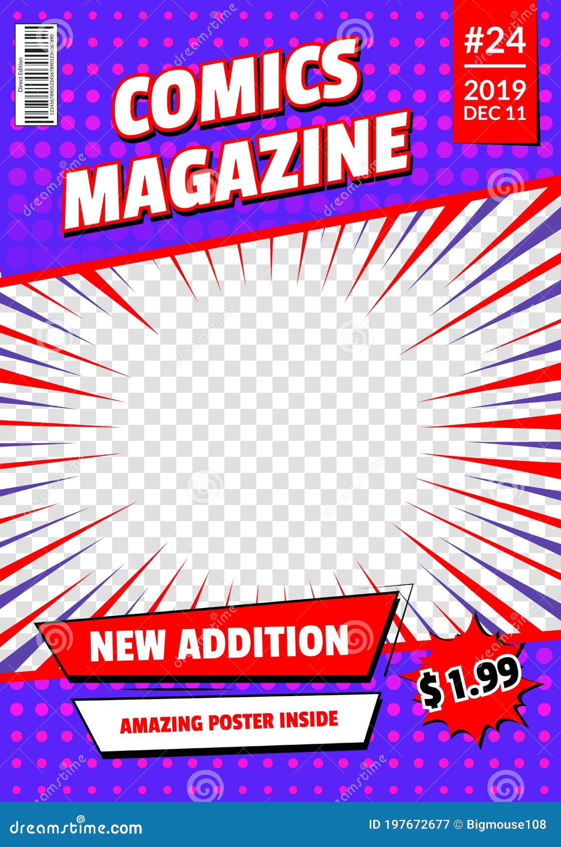 Download Comic Book Cover Page Empty Template Mockup Design. Vector ...