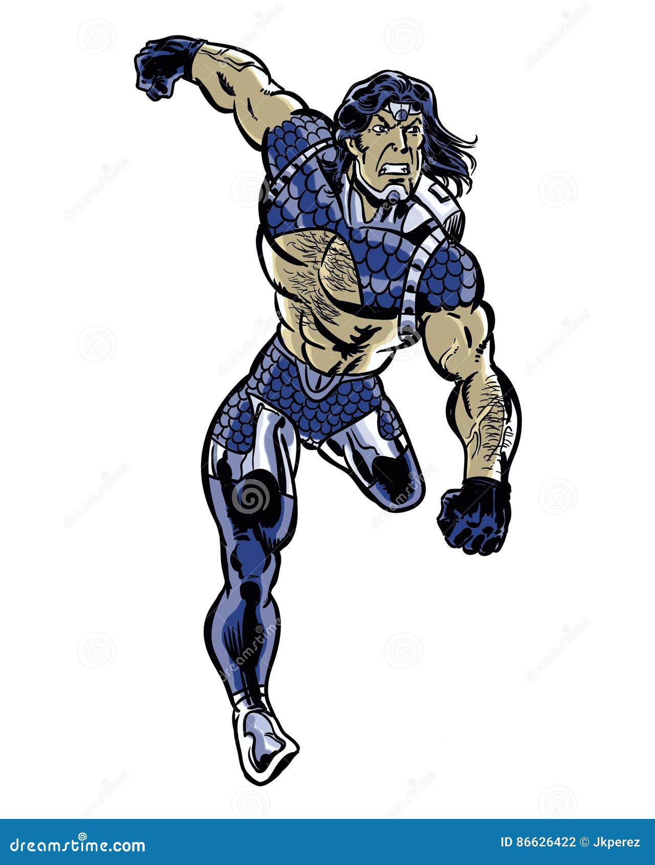 A Comic Book Illustrated Character with Chain Armor Running Stock