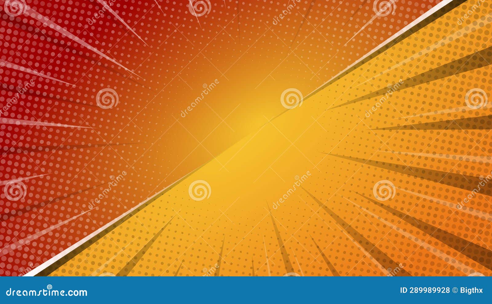 Comic Book Page Background with Halftone Effects. Orange Sunburst
