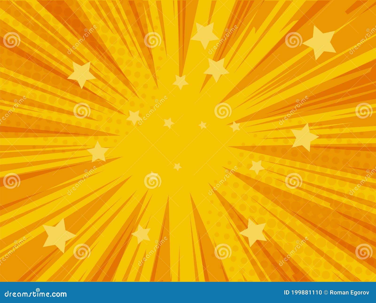 comic book superhero background. yellow and orange color template with diverging lines and stars. bomb explosion effect