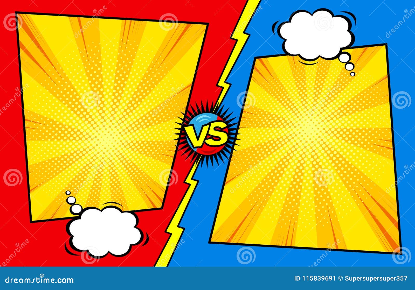 comic book versus template background, battle intro, halftone print texture