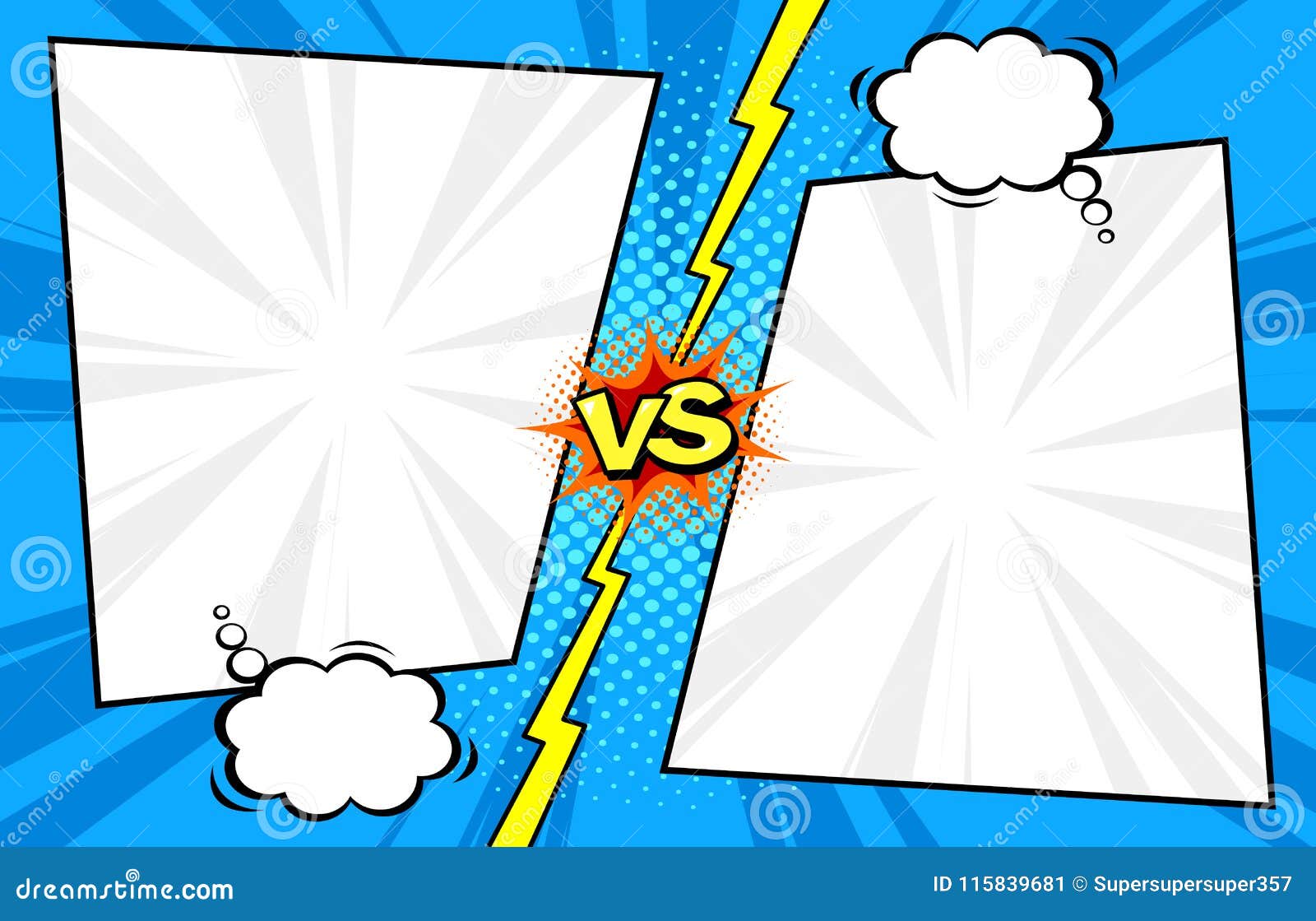 Comic Book Versus Template Background Halftone Print Textur Stock