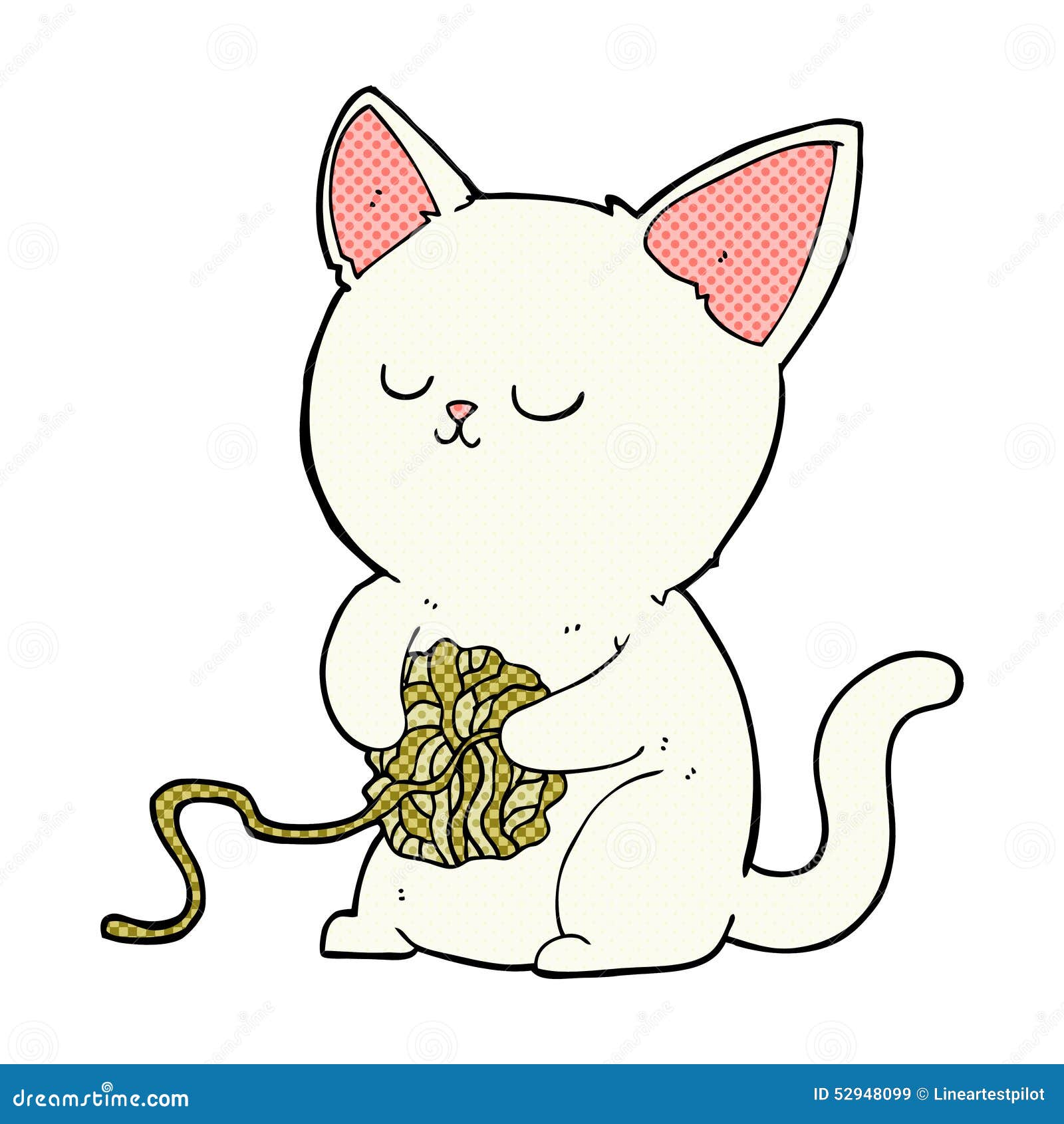 Comic Cartoon Cat Playing with Ball of Yarn Stock Illustration ...