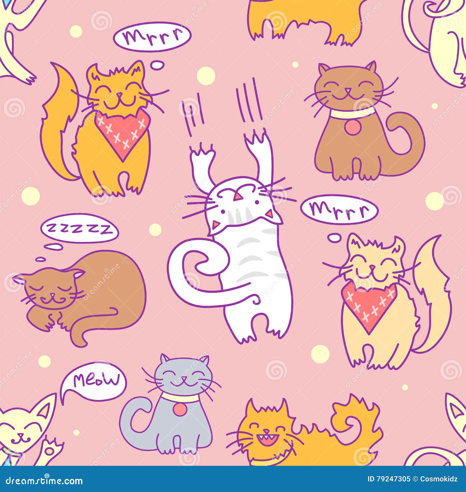 Comic Cartoon Cats Seamless Pattern. Simply Editable Vector Texture for ...