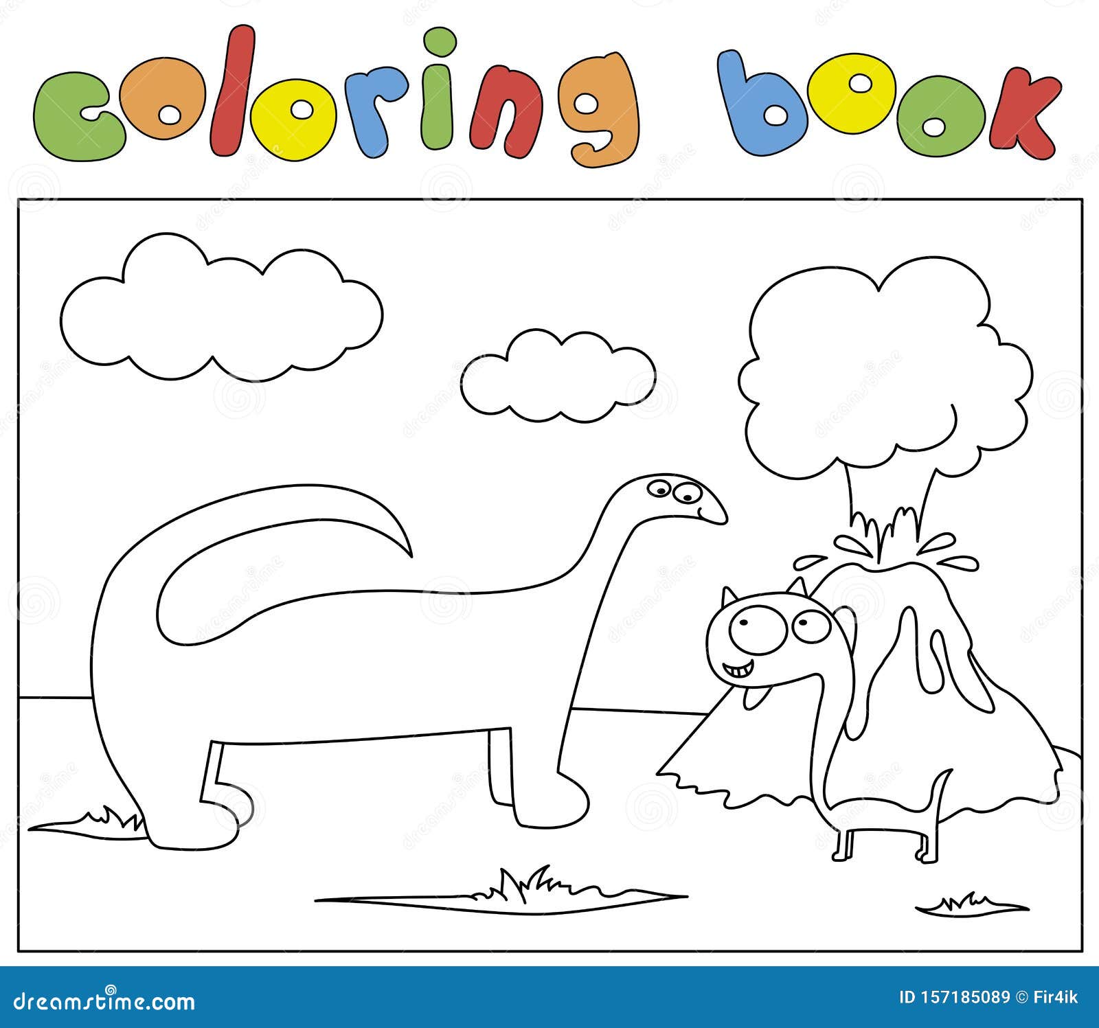 Download Comic Cartoon Dinosaurs And Erupting Volcano. Coloring Book For Kids Stock Vector - Illustration ...