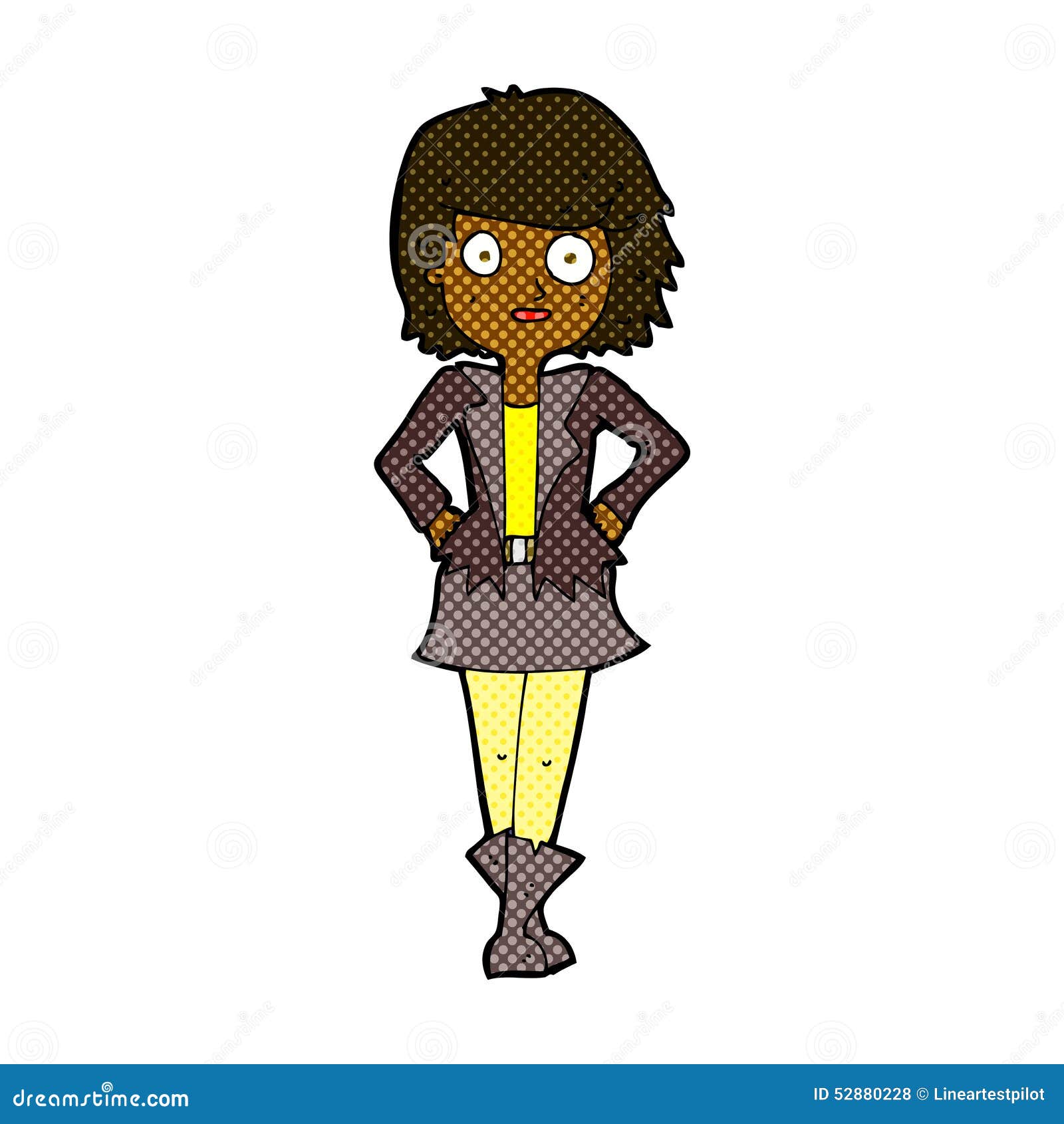 Comic Cartoon Girl in Jacket Stock Illustration Illustration of style