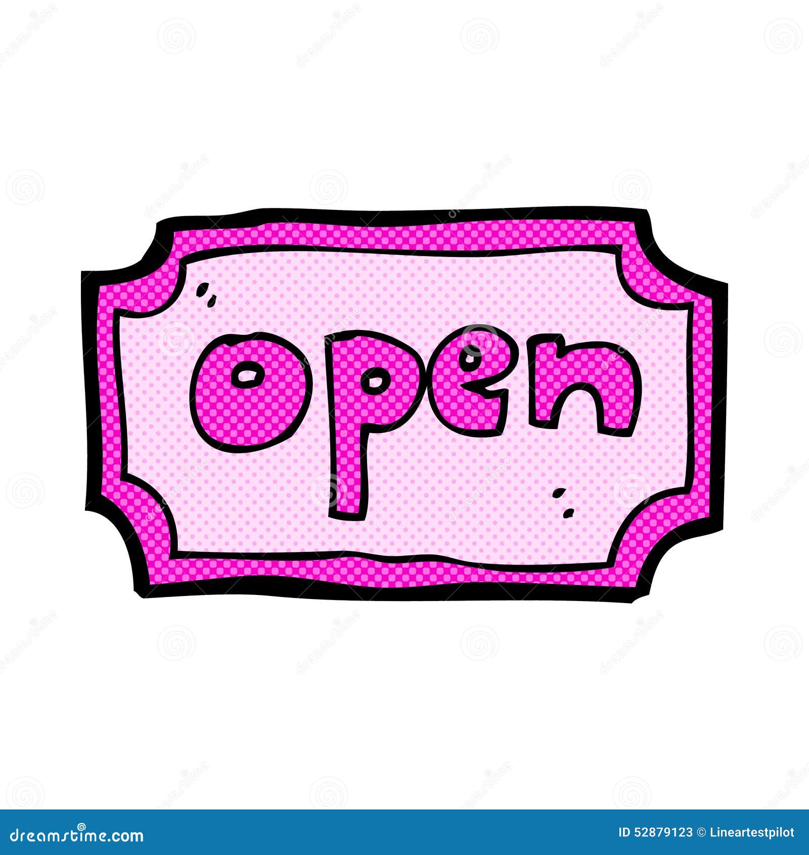 Comic cartoon open sign stock illustration. Illustration of cute 52879123