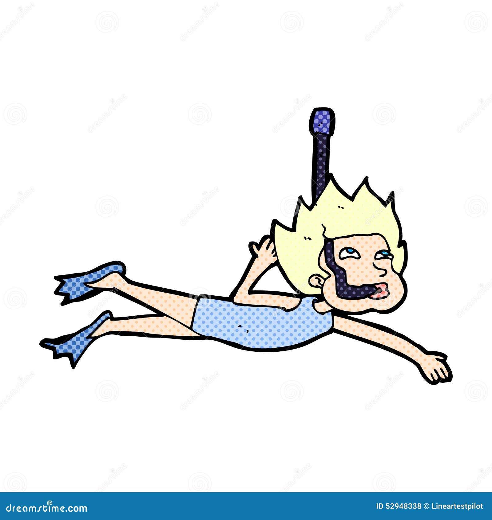 Comic Cartoon Swimmer with Snorkel Stock Illustration Illustration of