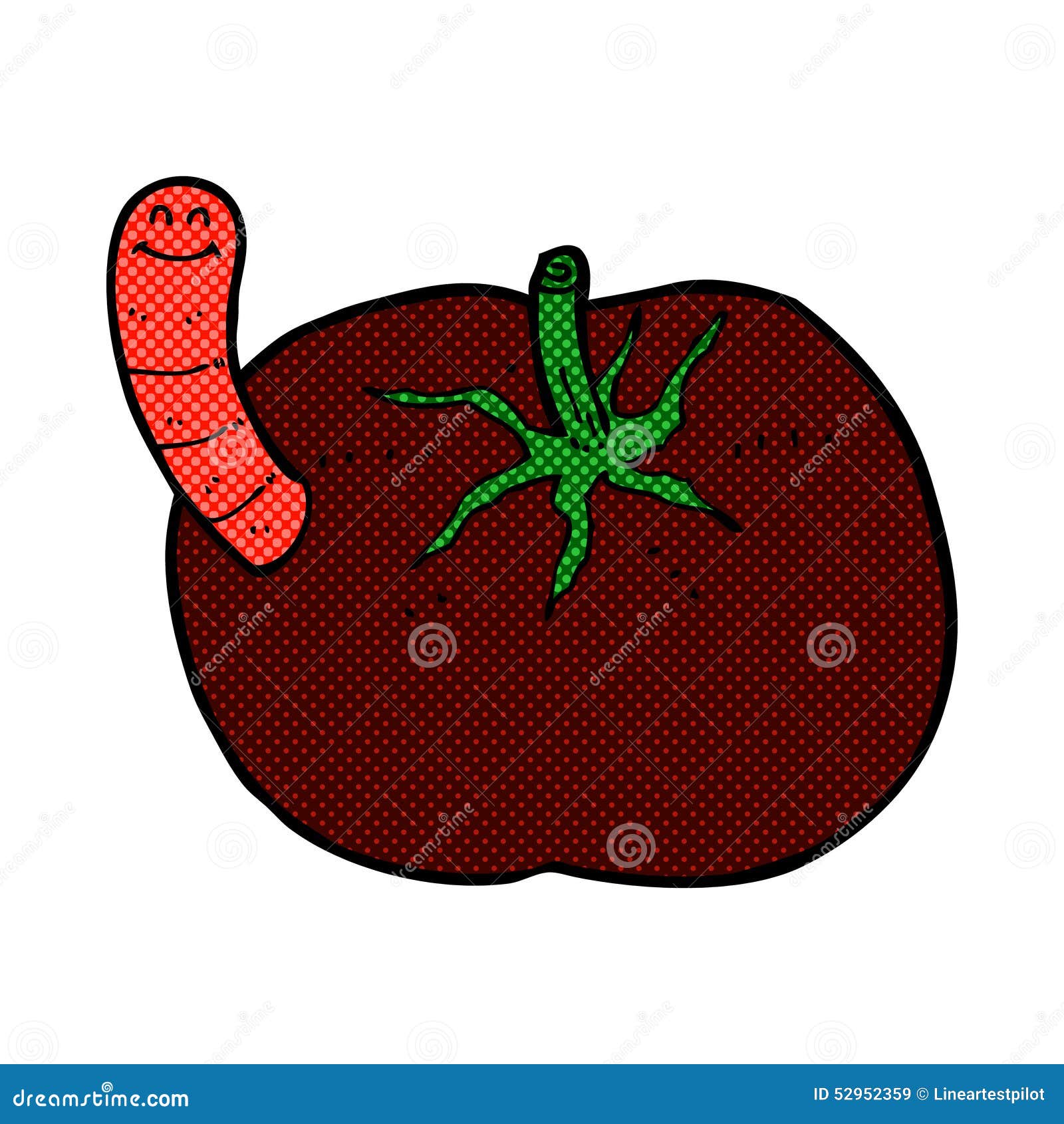 Comic Cartoon Tomato with Worm Stock Illustration Illustration of