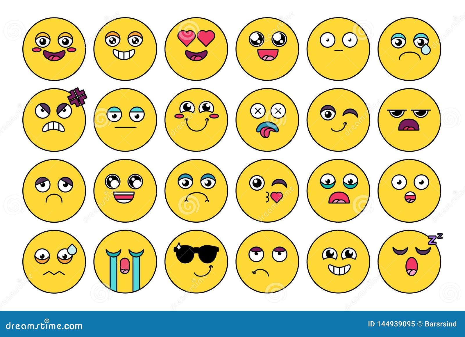 Comic Cute Emoji Sticker Pack Stock Vector Illustration Of Emotion Graphic